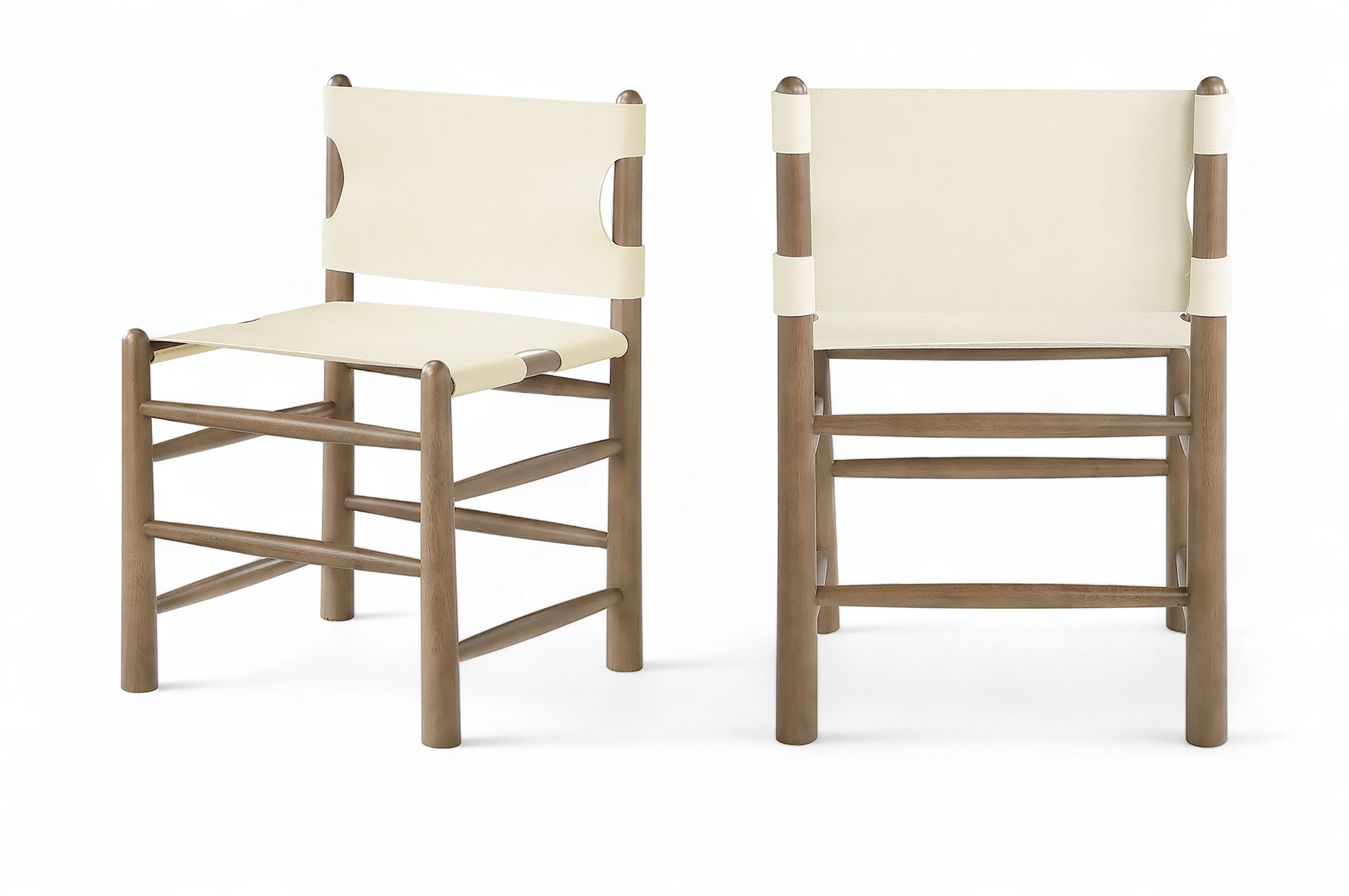 Santos - Vegan Leather Upholstered Dining Chair (Set of 2) - Cream / Stained Brown