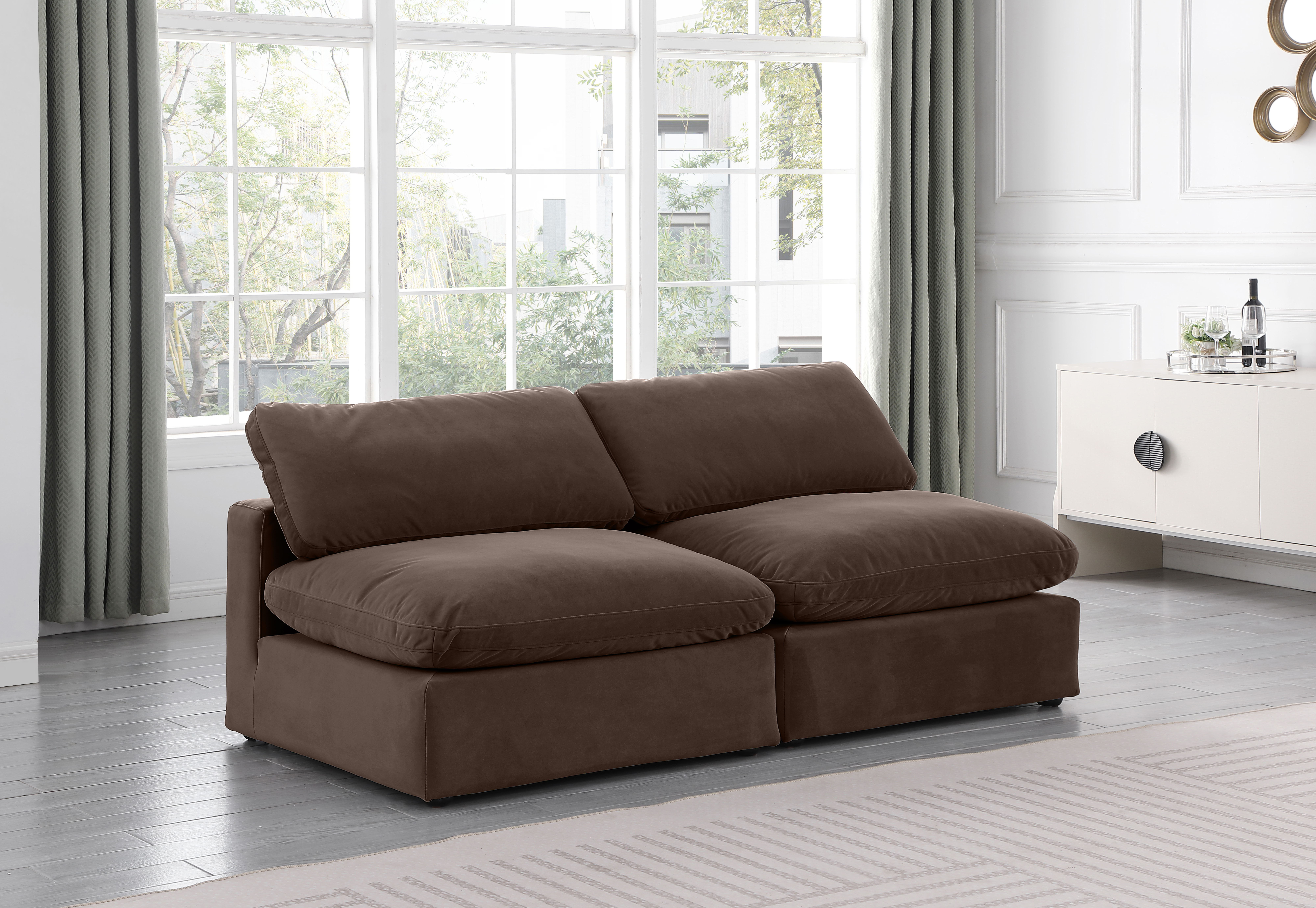 Comfy - Velvet Modular Armless Sofa 2 Pieces - Brown