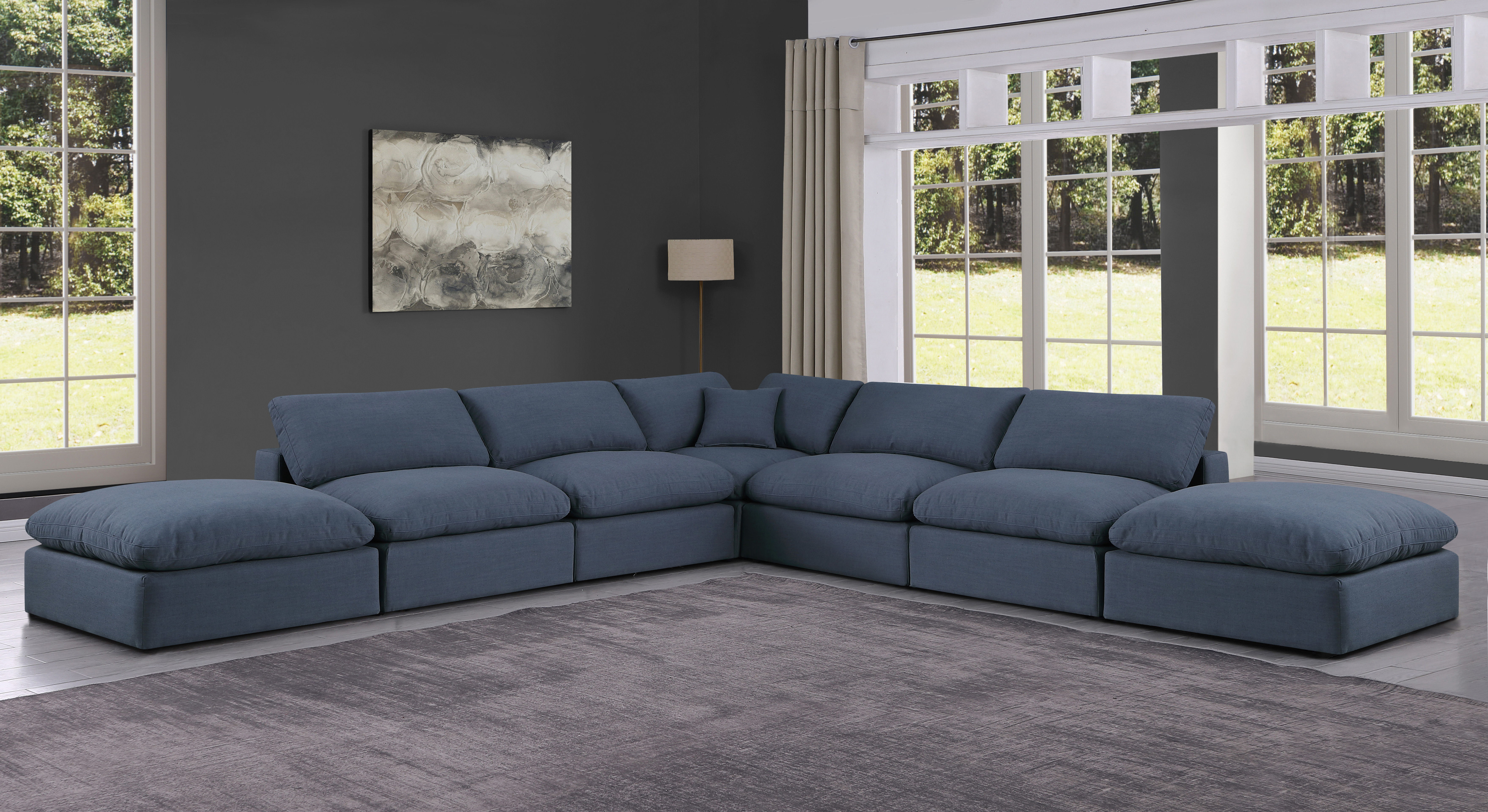 Comfy - 7 Piece Linen Modular Corner Sectional - Blue