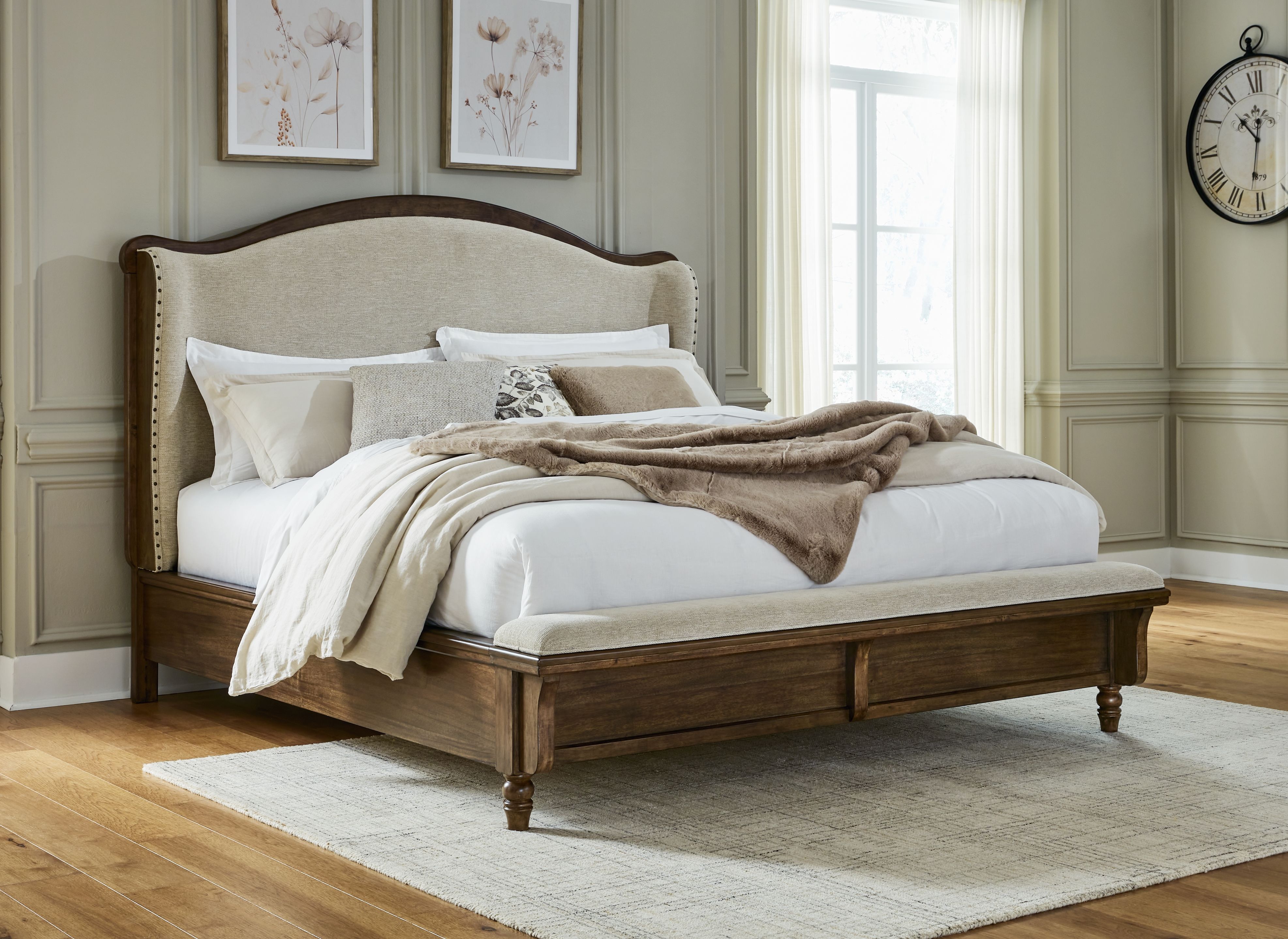 Ashley Furniture Sturlayne - 5 Pc. - Dresser, Mirror, Queen Upholstered Panel Bed - Brown - Image 7