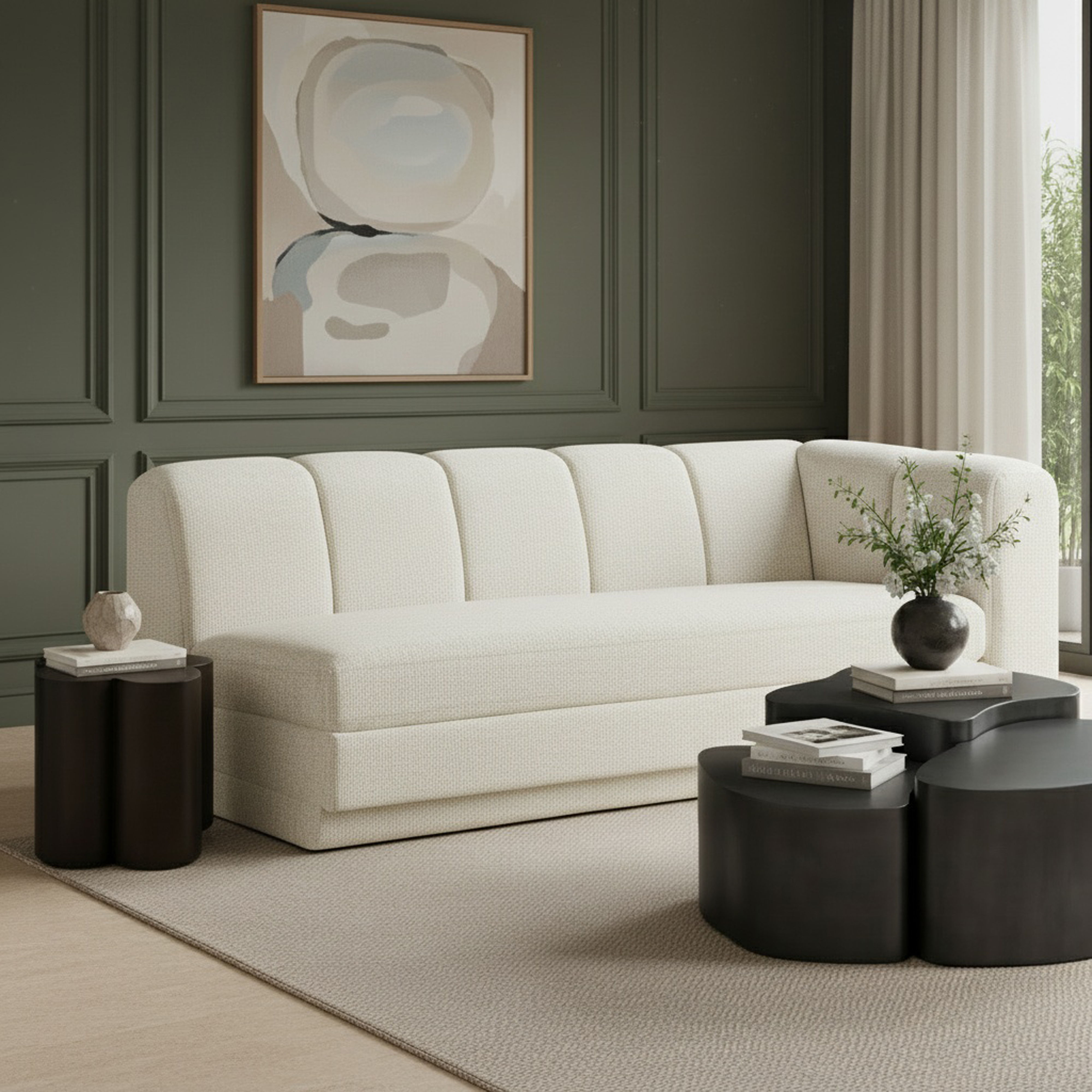 Modari - Fabric Upholstered Right Arm Sofa - Cream