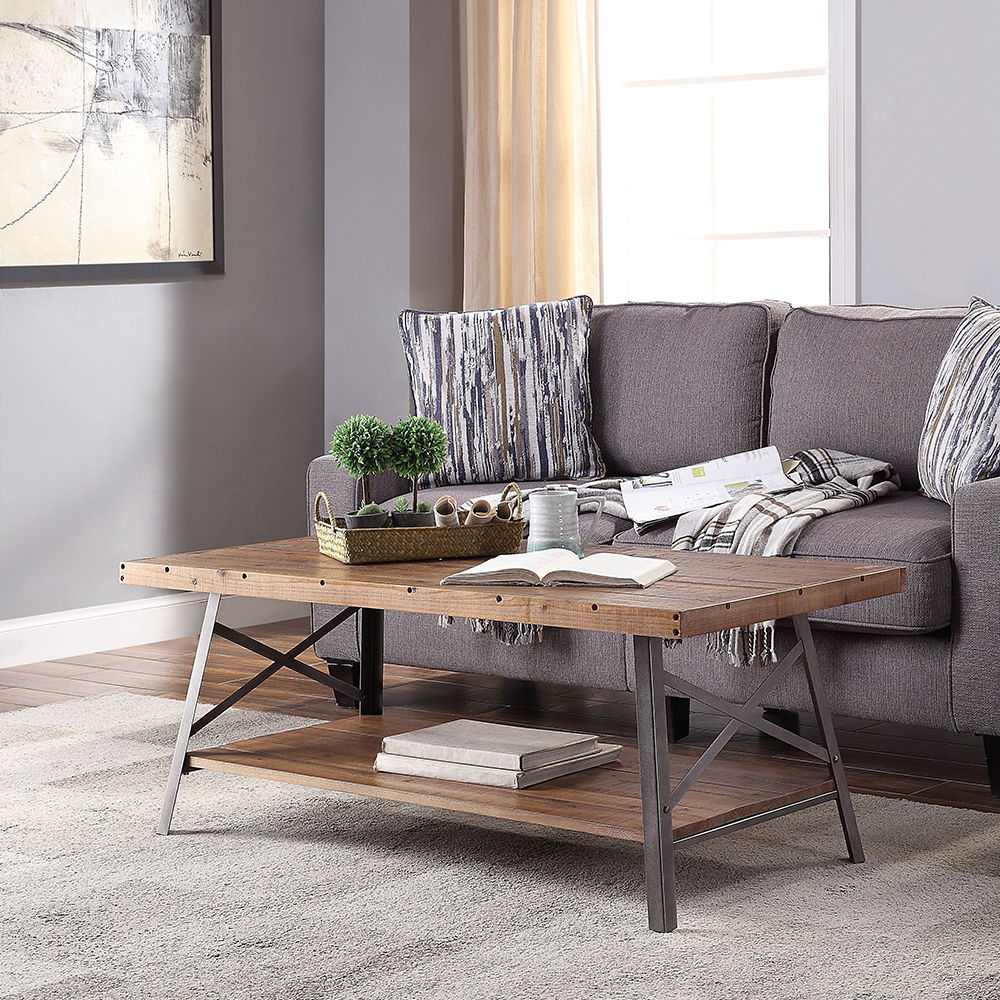 Ikram - Coffee Table - Weathered Oak & Sandy Black, light brown