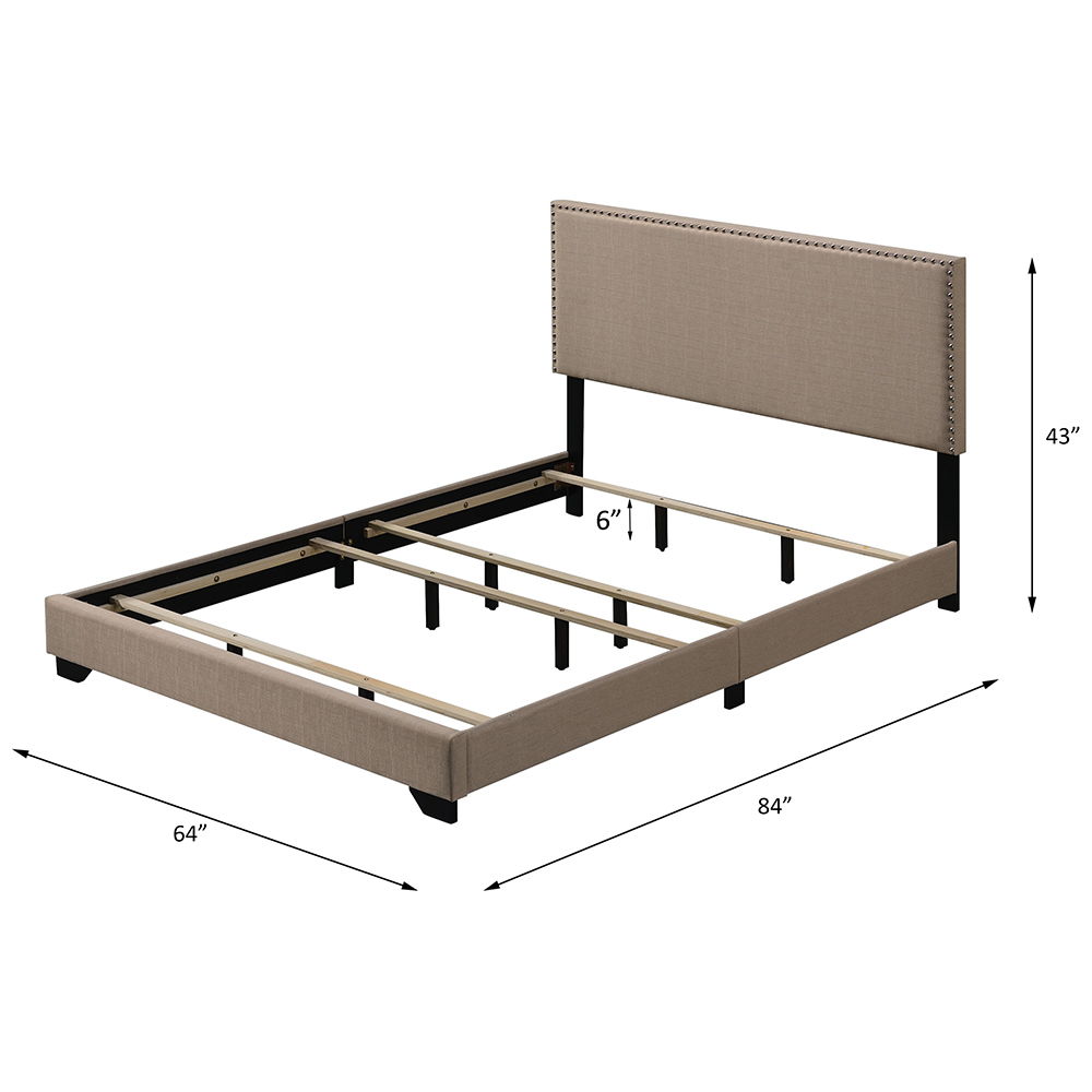 Leandros - Queen Bed - Beige Fabric, beige, view 3
