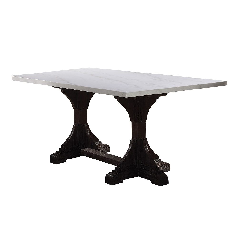 Gerardo - 30" Dining Table - White Marble Top & Weathered Espresso, white, view 2