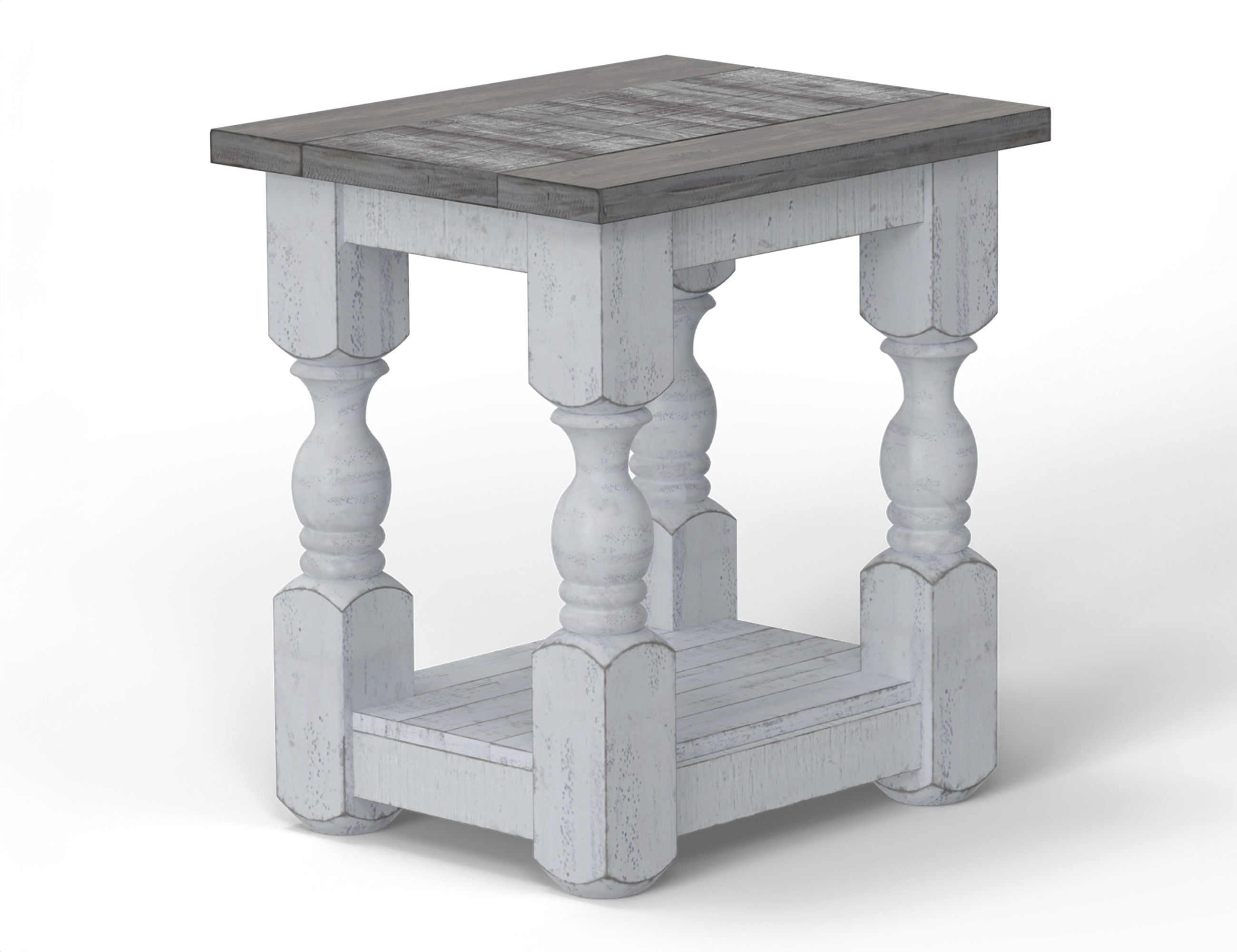 International Furniture Direct Stone - Chairside Table - Antiqued Ivory / Weathered Gray