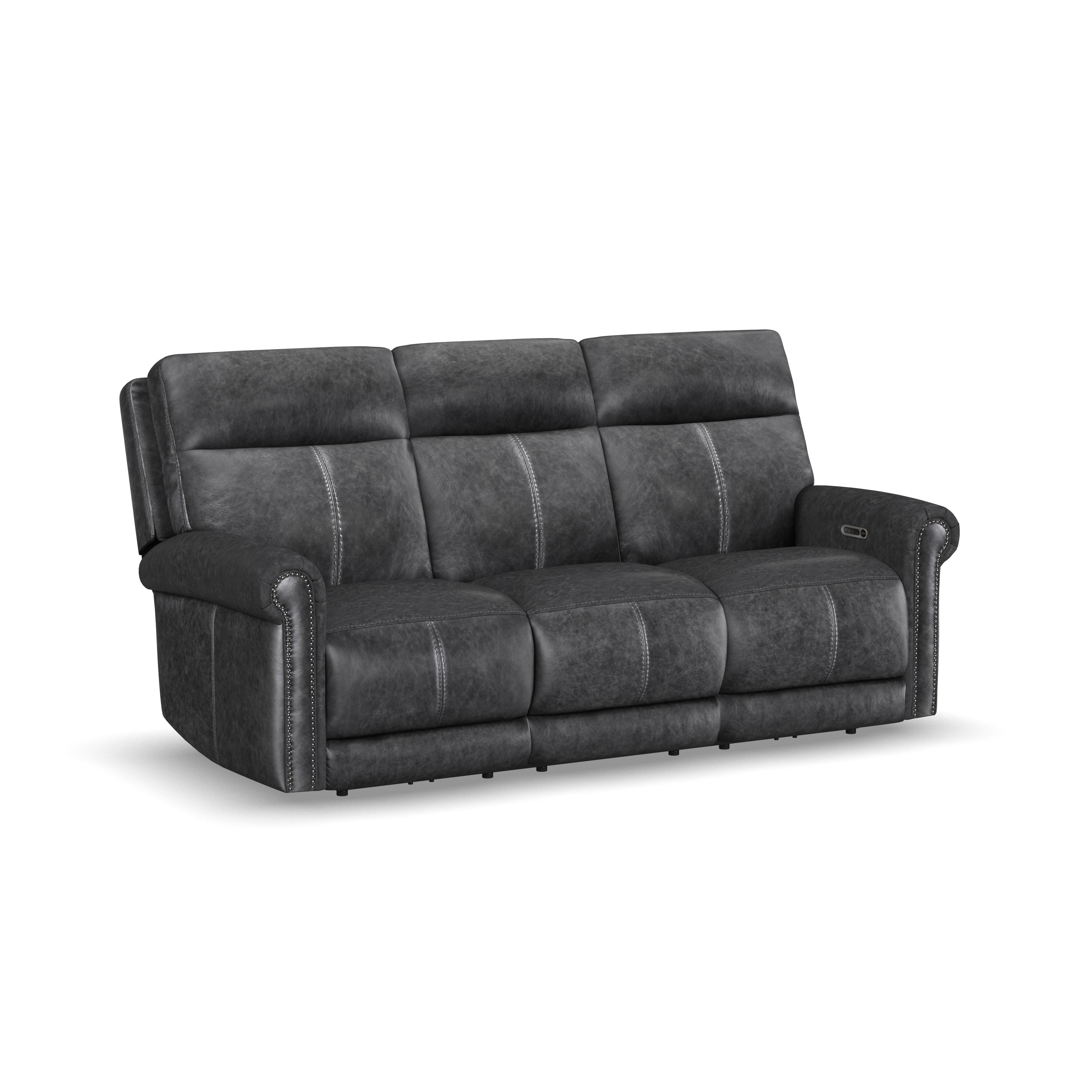 Alexander - Power Reclining Sofa With Console, Power Headrest & Lumbar - Weathered Stone Gray, dark gray