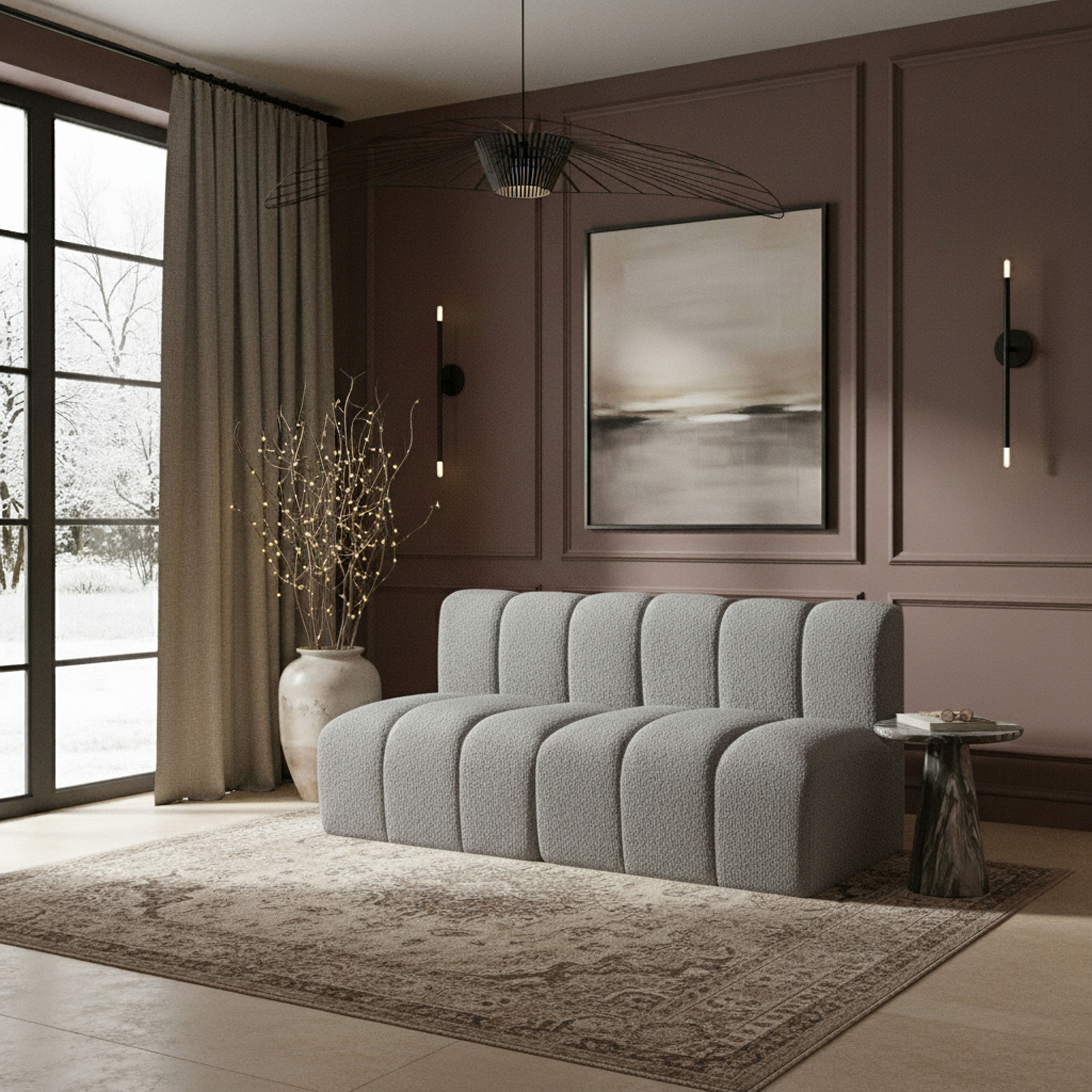 Arc - Boucle Fabric 2 Pieces Modular Sofa - Gray