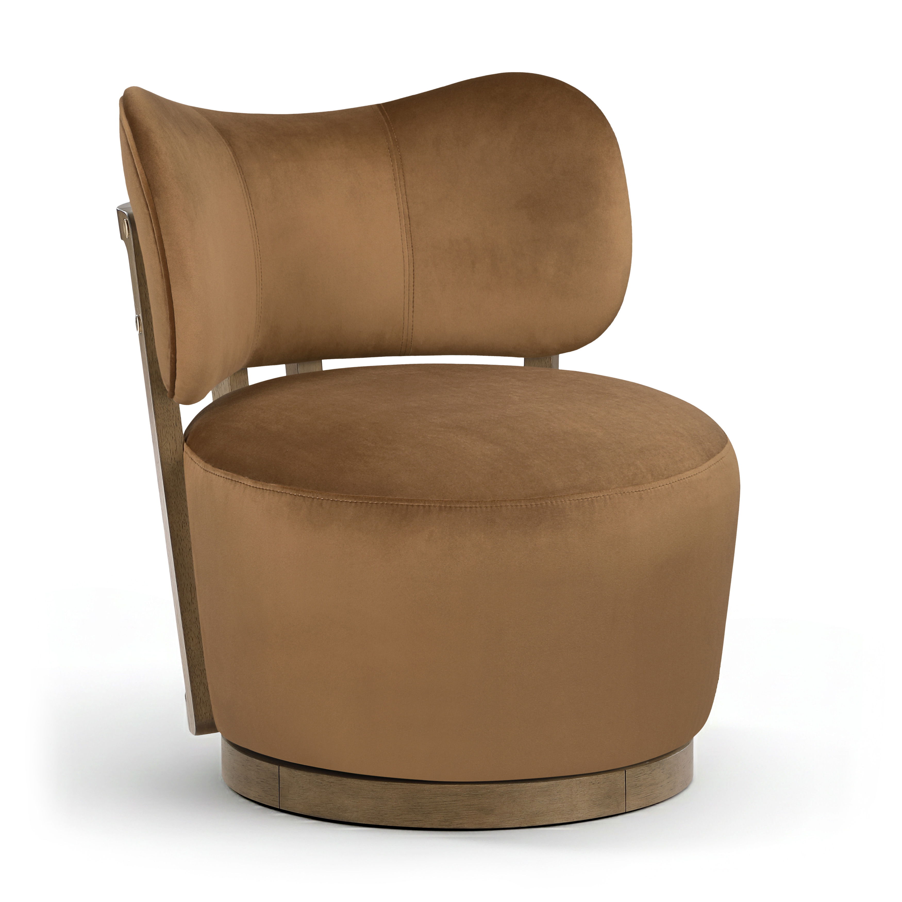 Elara - Velvet Upholstered Swivel Accent Chair - Saddle / Stained Brown