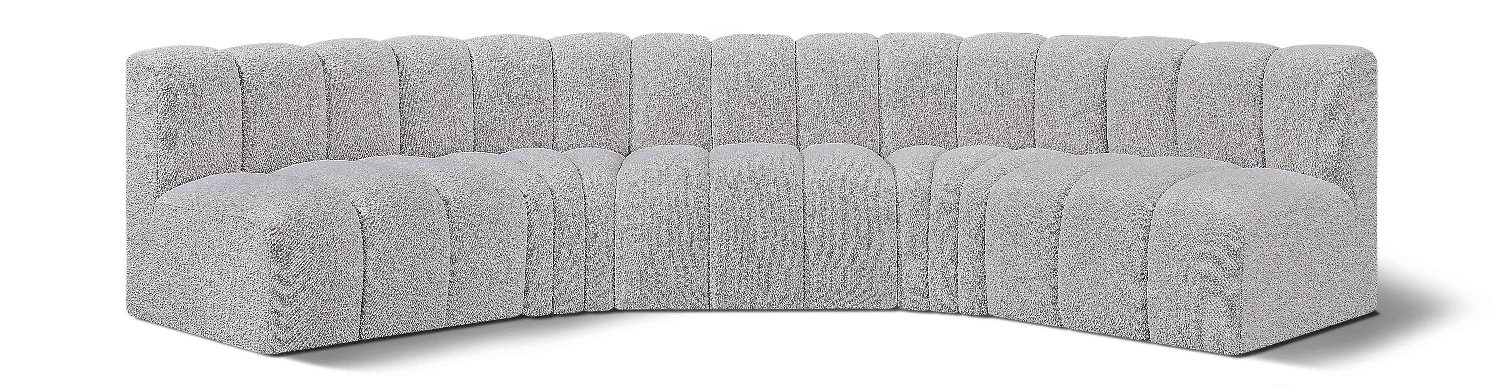 Arc - Boucle Fabric 5 Piece U-Shaped Modular Sofa - Gray