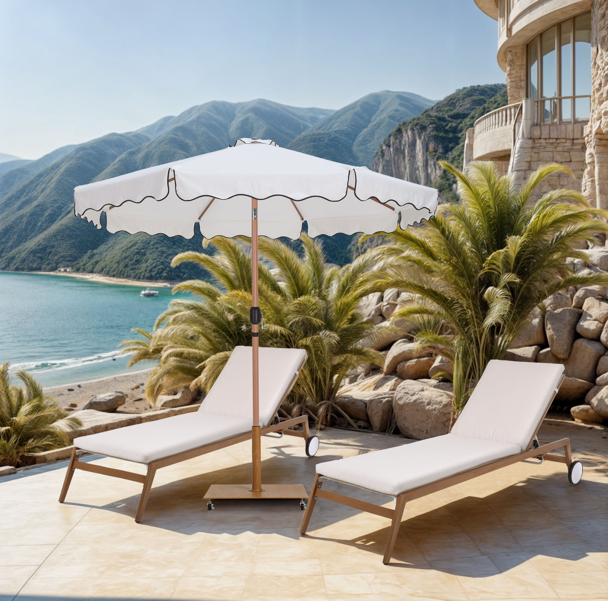 Amalfi - Fabric With Black Piping Patio Umbrella - White