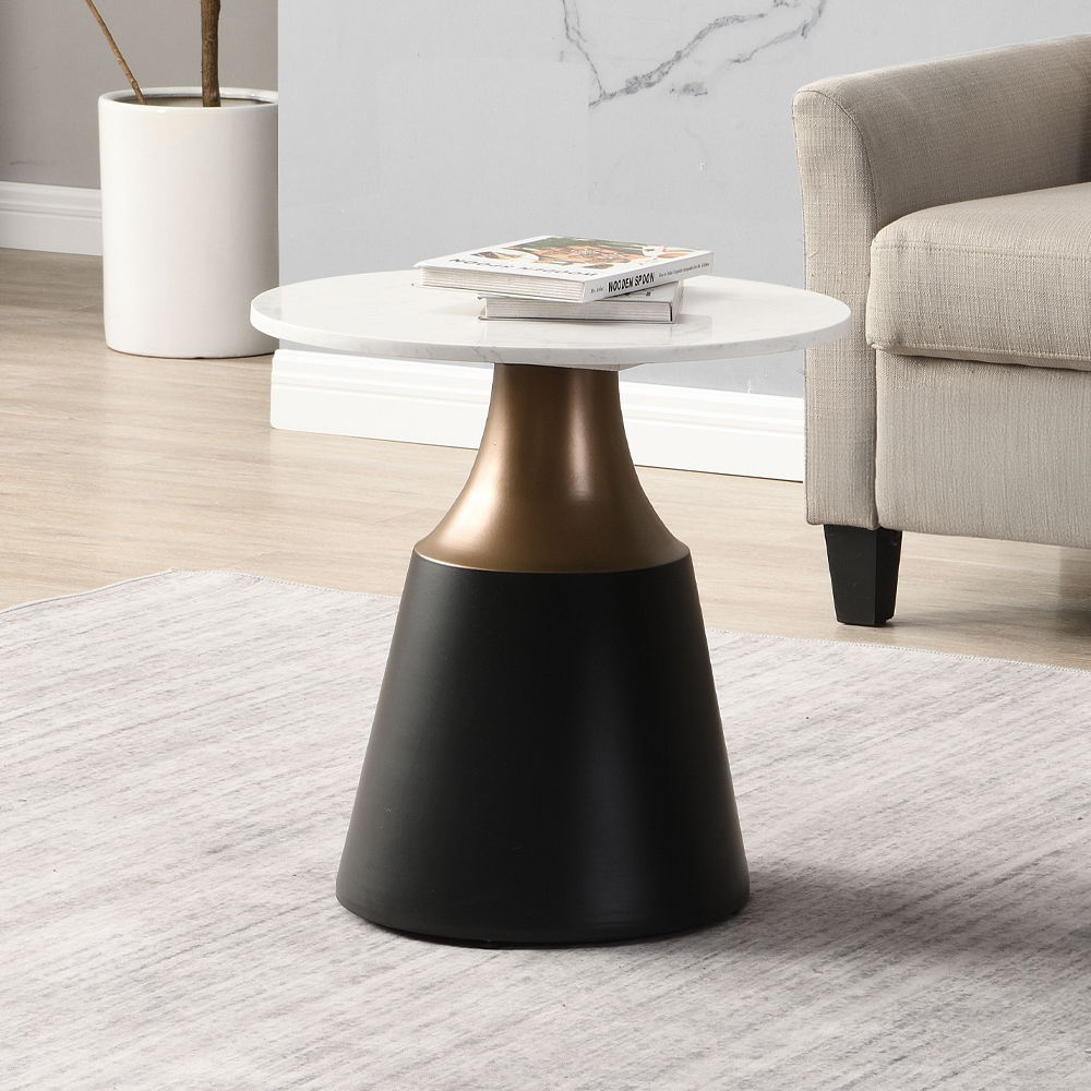 Jaramillo - End Table - White Natural Marble Top & Black, white