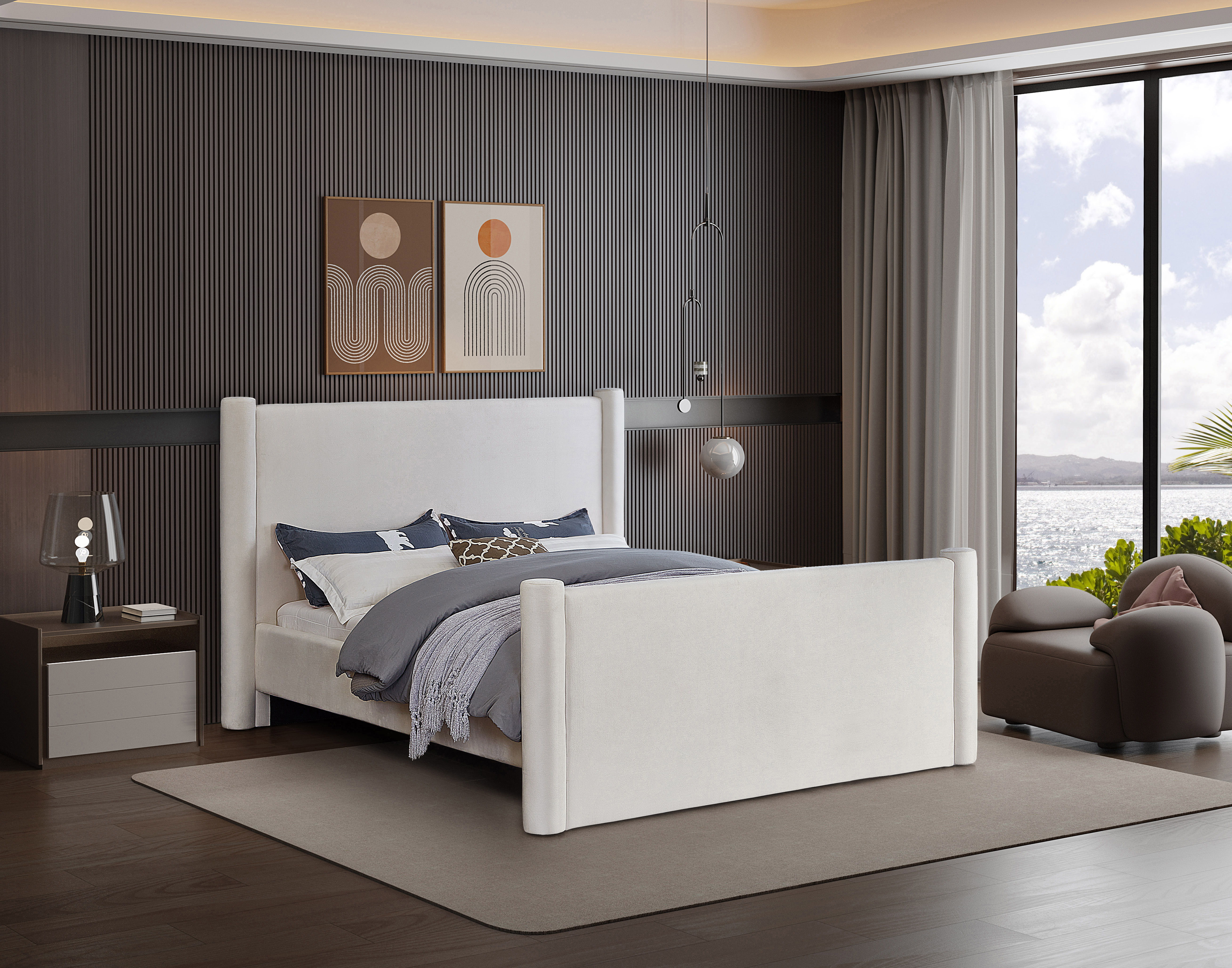 Elias - Velvet King Bed - Cream