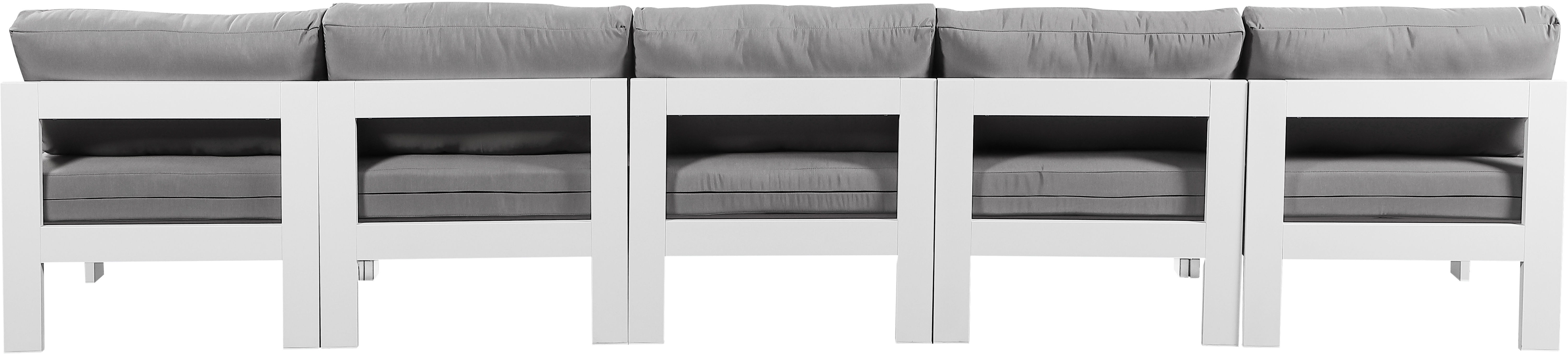 Nizuc - Outdoor Patio 5 Piece Modular Armless Sofa With White Frame - Gray