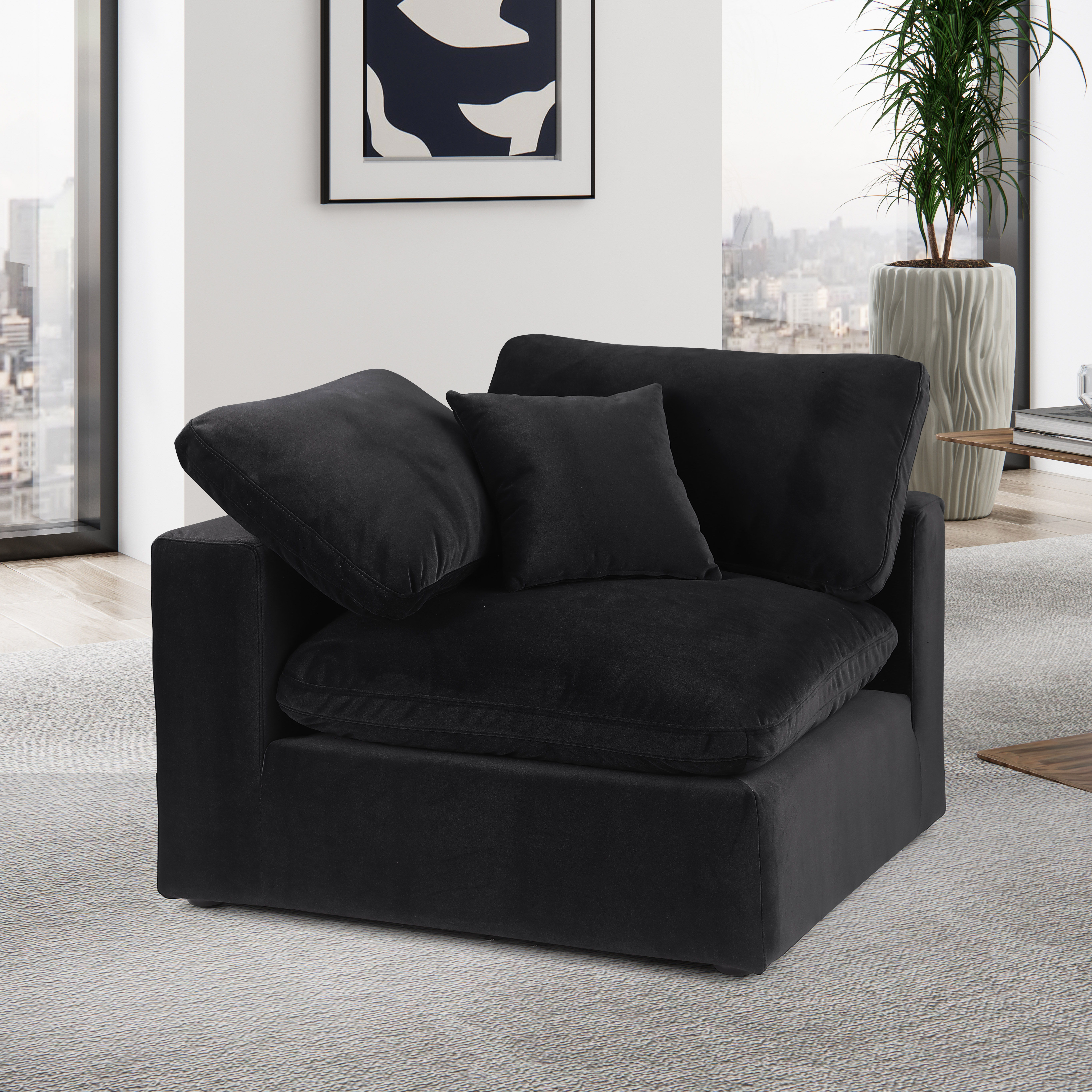 Comfy - Velvet Corner Chair - Black