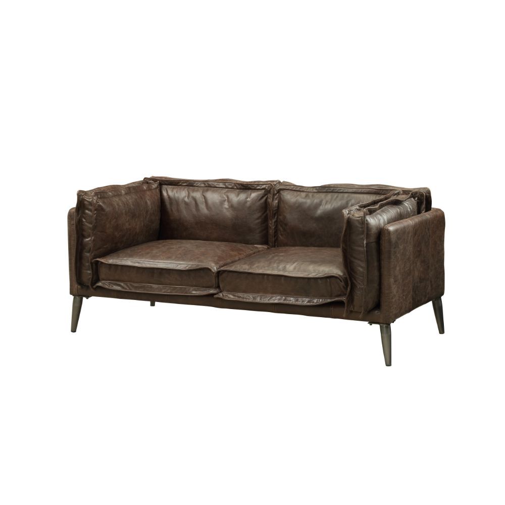 Porchester - Loveseat - Distress Chocolate Top Grain Leather, dark brown