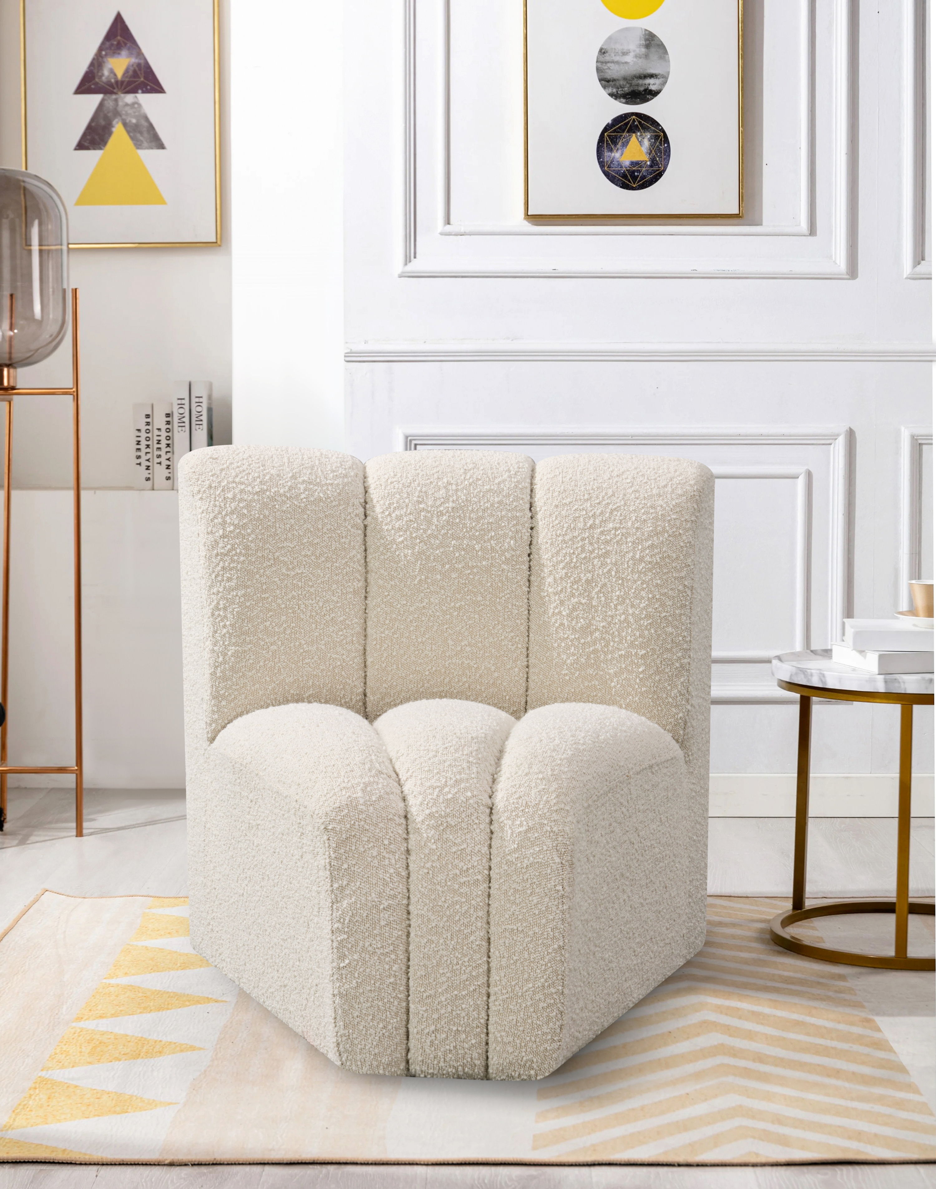 Arc - Boucle Fabric Curved Corner Chair - Cream