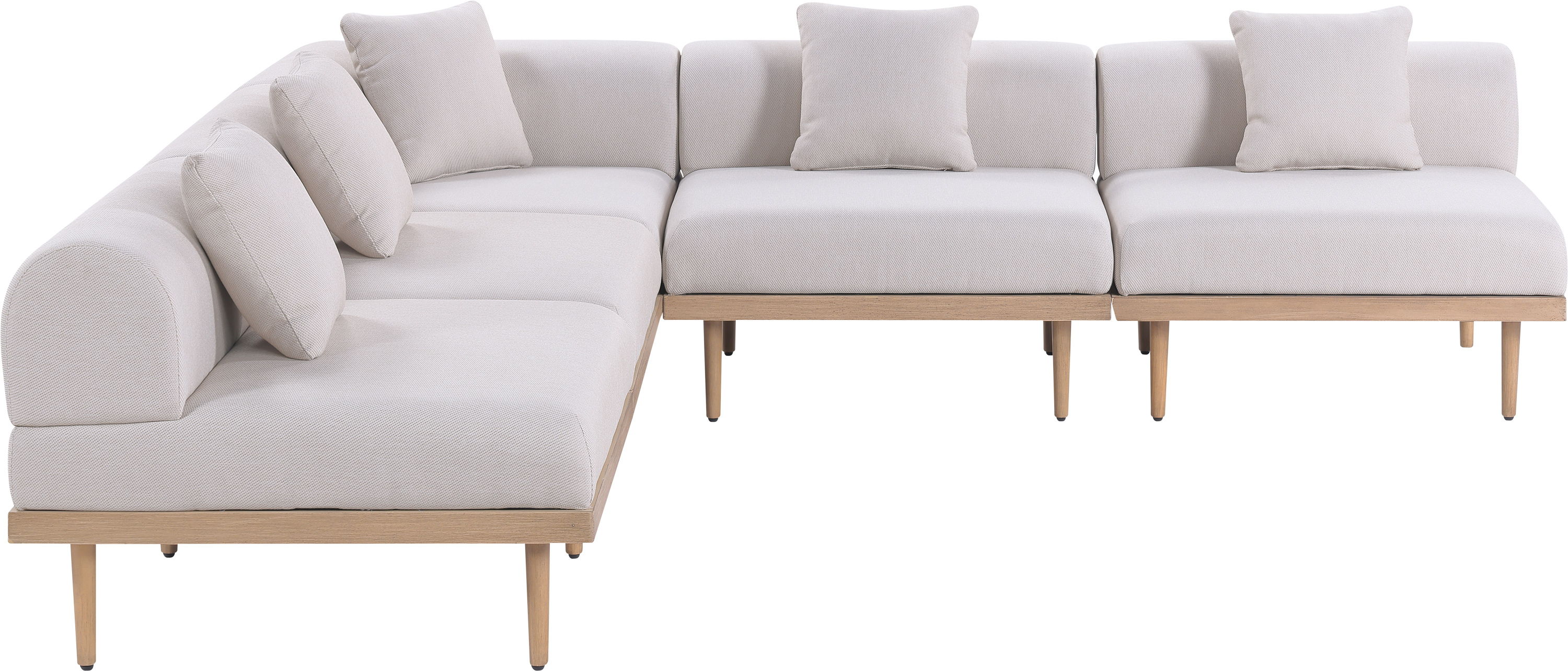 Laguna - 5 Piece Resilient Water Resistant Fabric 106.5" Upholstered Outdoor Patio Modular Sectional - Beige