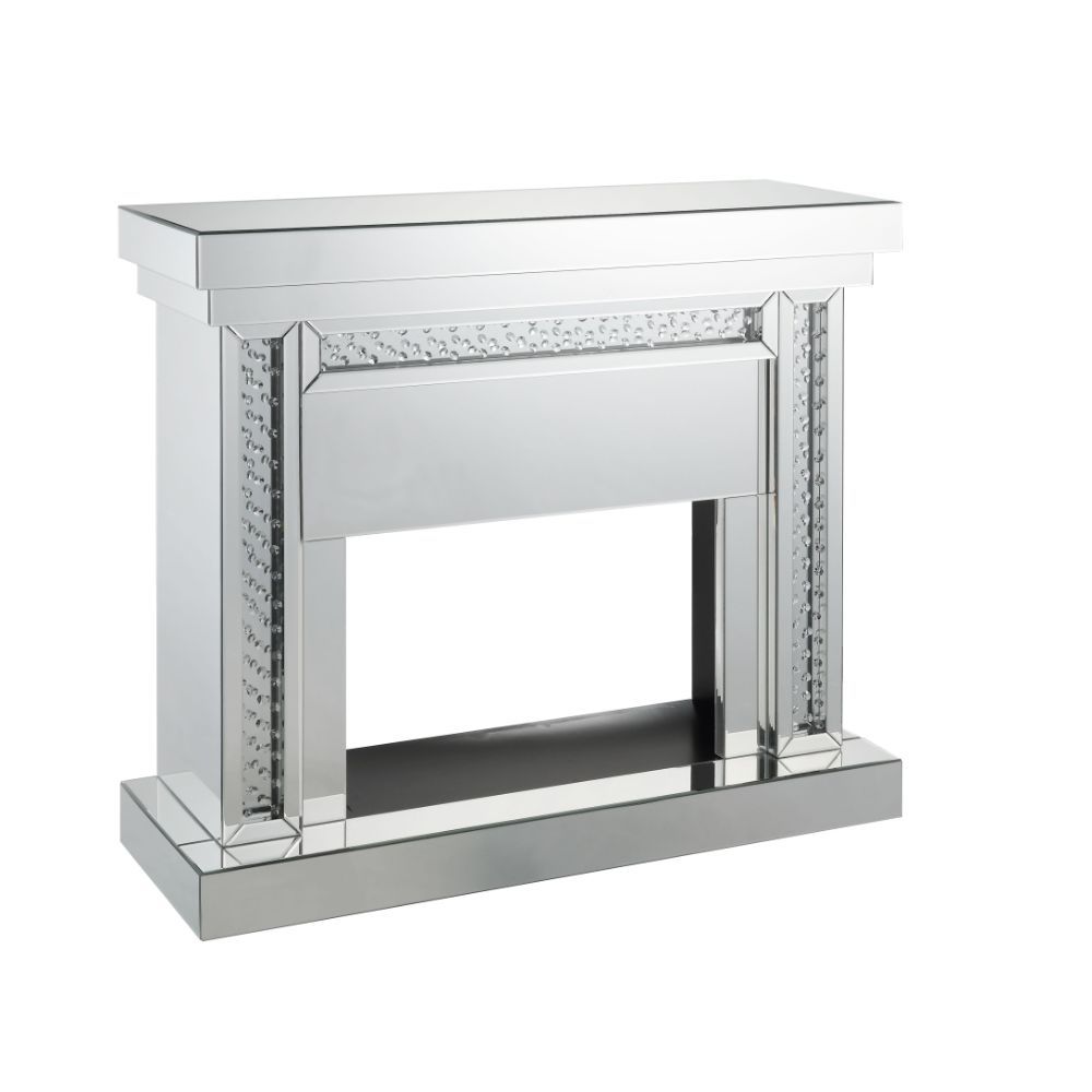 Nysa - 42" Fireplace - Mirrored & Faux Crystals, silver