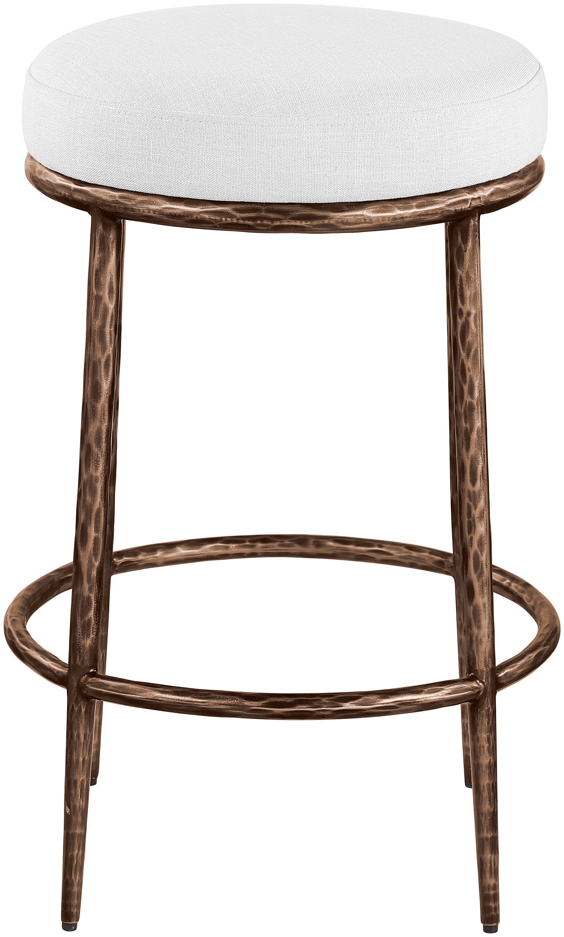 Ferro - Linen Textured Performance Fabric Upholstered Backless Counter Stool - White / Brushed Bronze