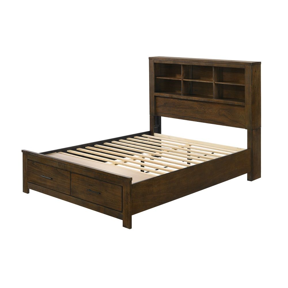 Merrilee II - Queen Bed With Storage - Oak, dark brown, view 2