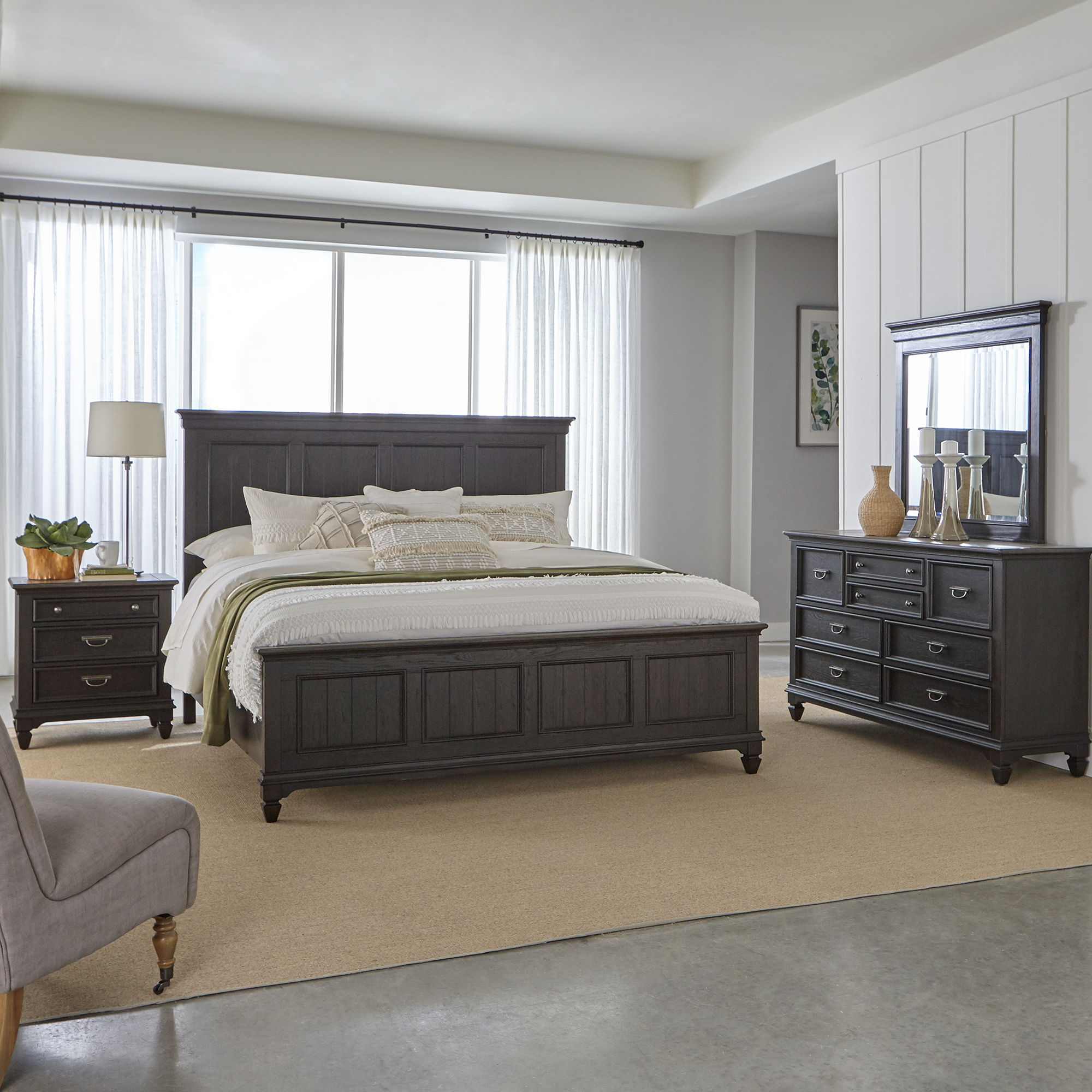 Liberty Furniture Allyson Park - King Panel Bed, Dresser & Mirror, Night Stand - Dark Brown