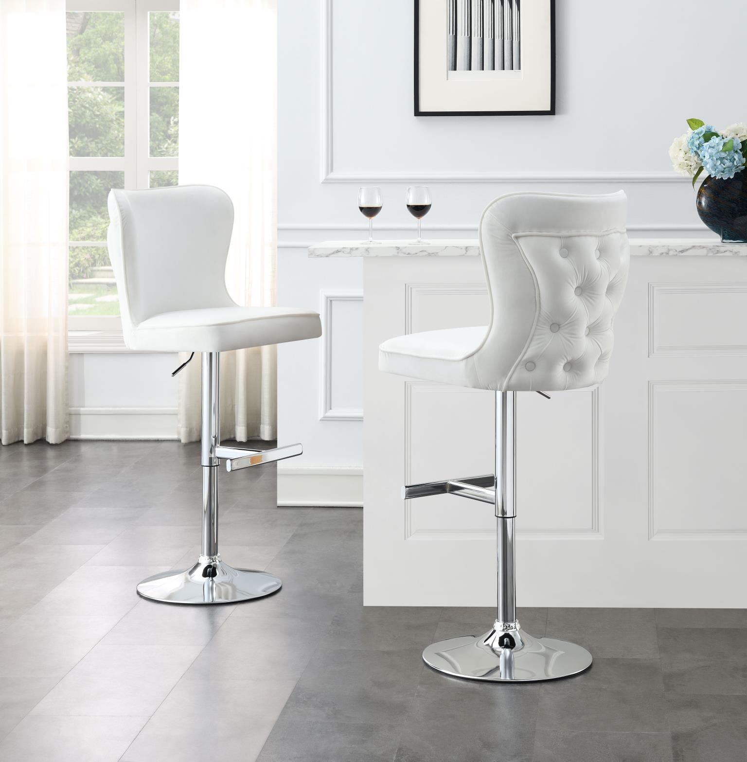 ST110 - Velvet Bar Stool (Set of 2) - White
