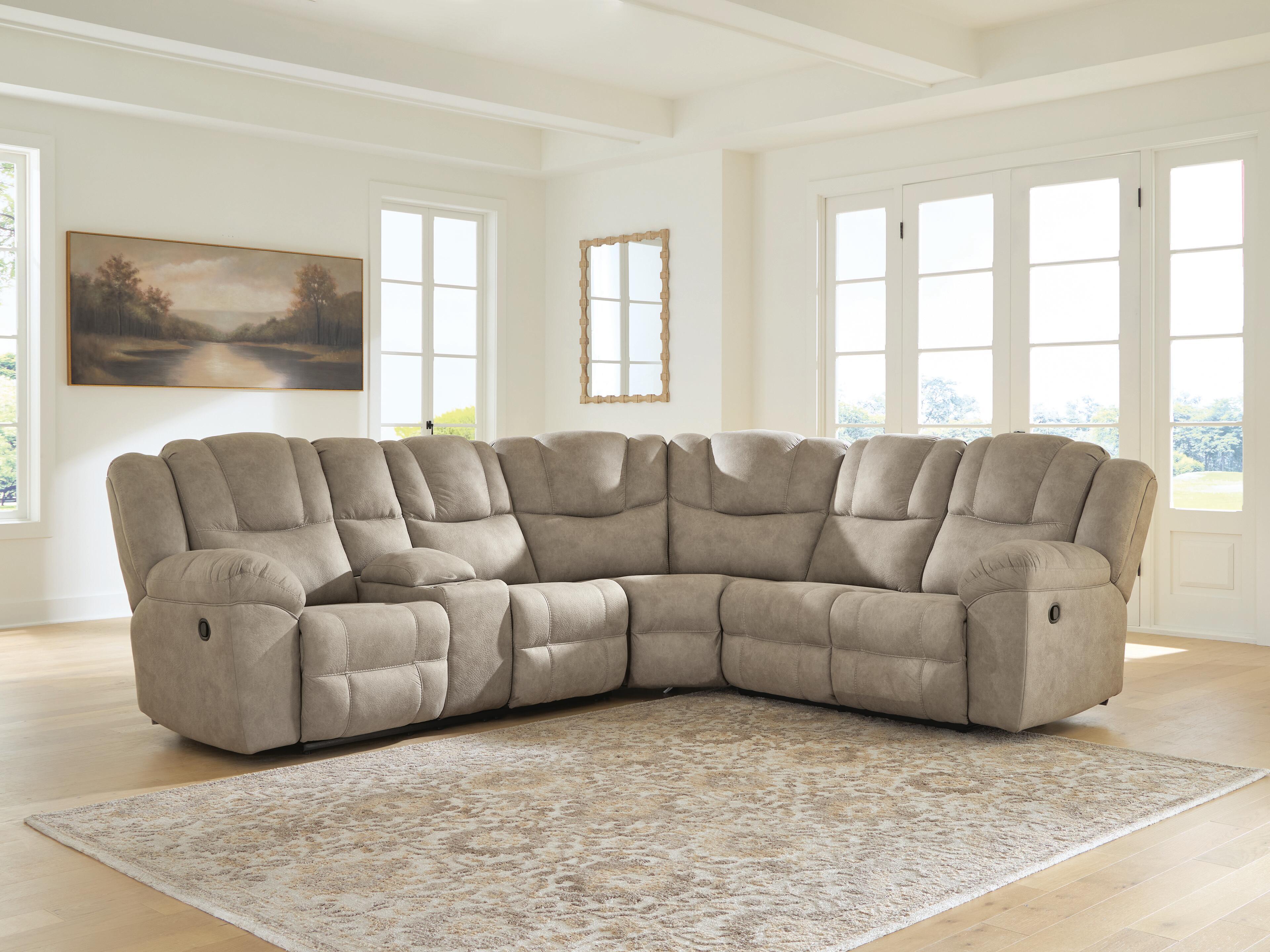 Ashley Furniture Pearce-Pike - 3-Piece Reclining Sectional With LAF Reclining Loveseat With Console - Birch - Image 2