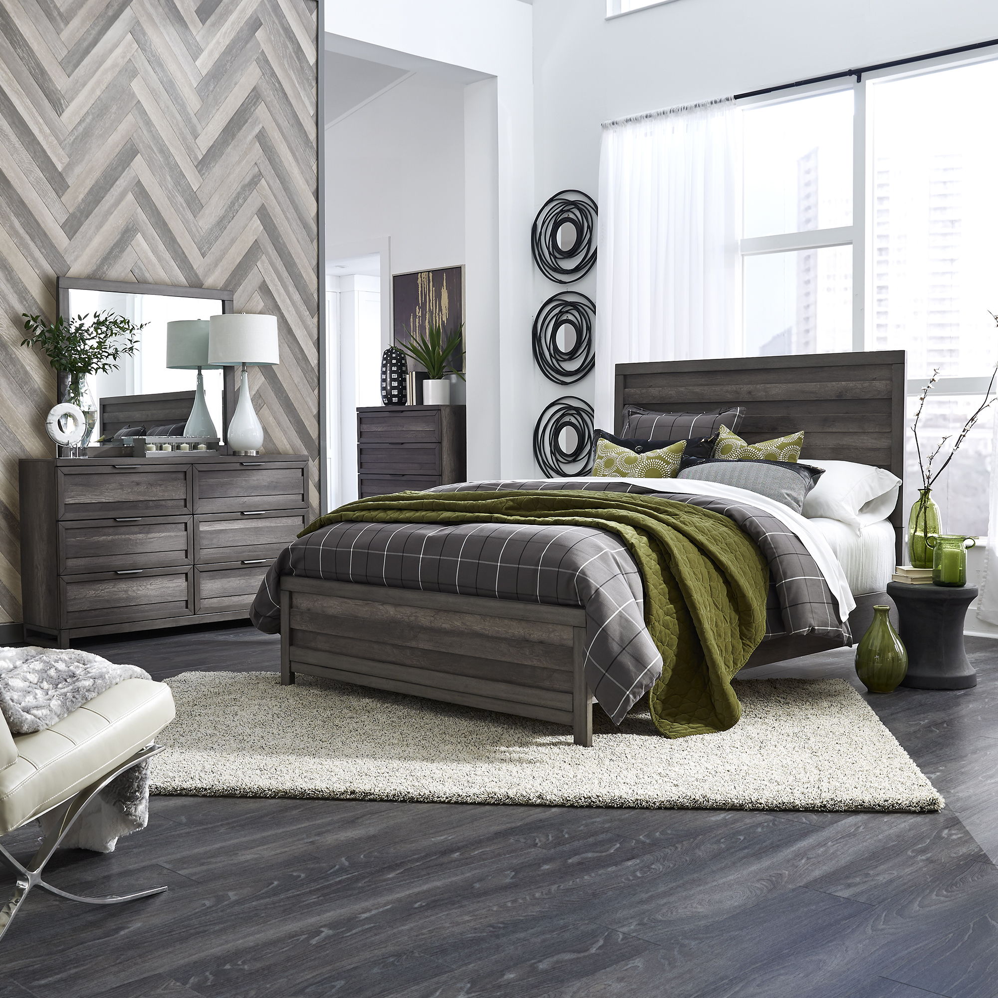 Liberty Furniture Tanners Creek - 4 Piece Bedroom Set (California King Panel Bed, Dresser & Mirror, Chest) - Dark Gray