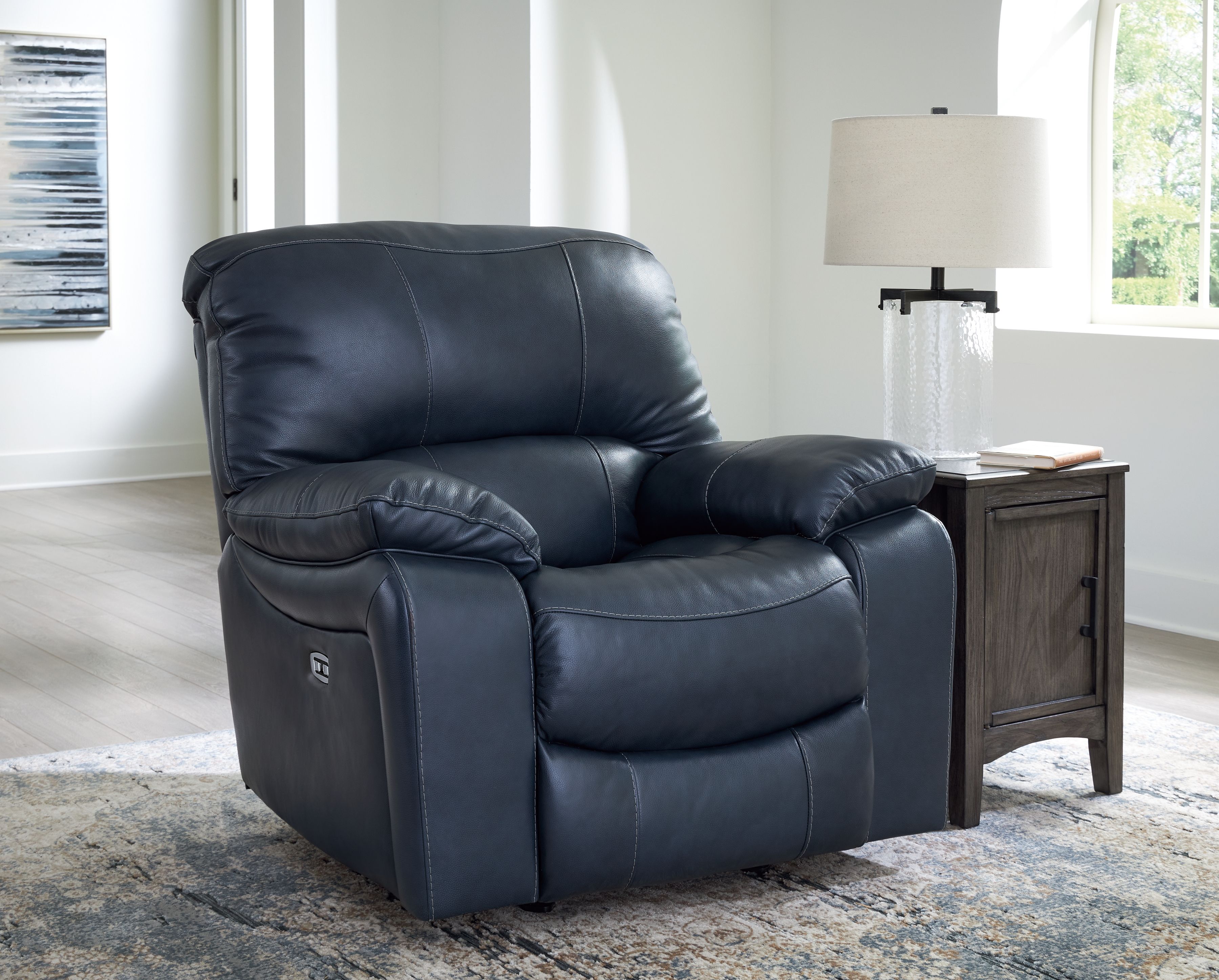 Ashley Furniture Leesworth - 3 Pc. - Power Reclining Sofa, Power Reclining Loveseat, Power Rocker Recliner - Ocean - Image 11