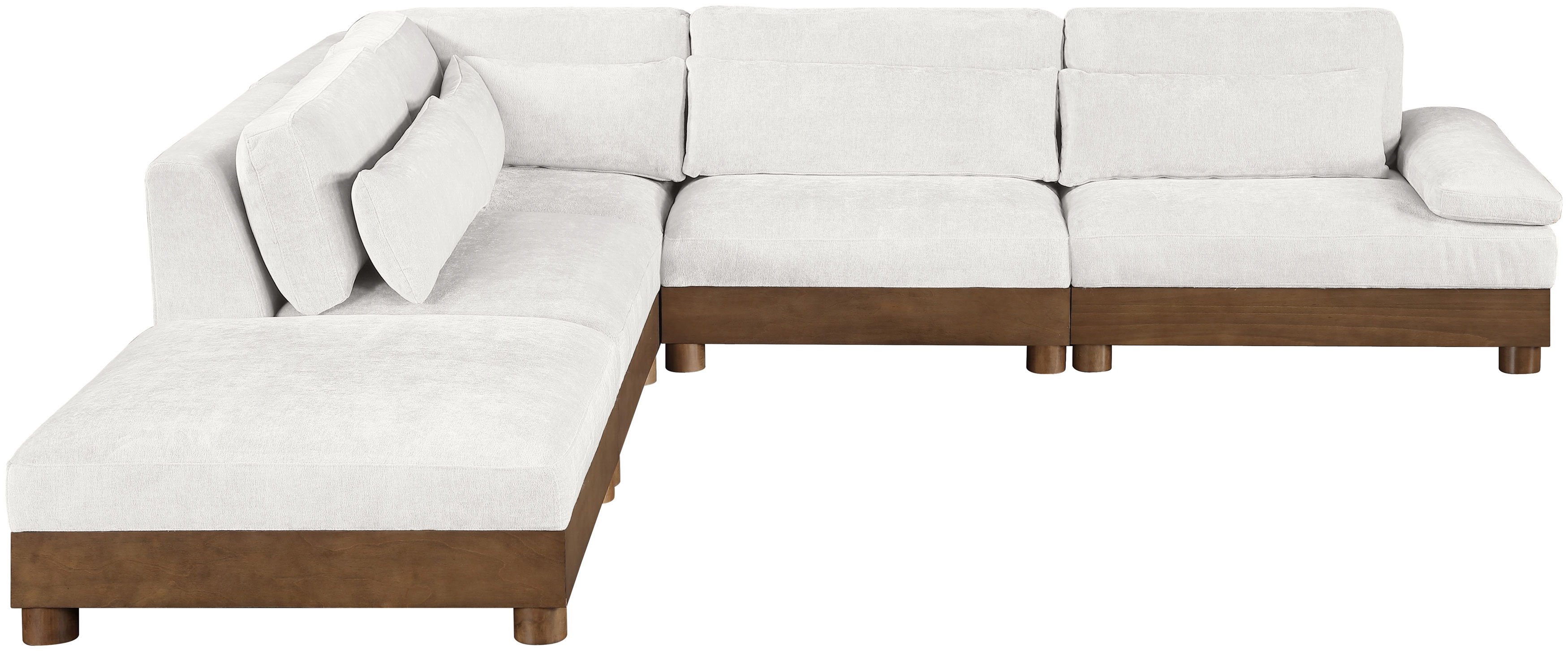 Turin - 127.75" Chenille Fabric Upholstered 5 Piece Modular Sectional - Cream / Brown Walnut