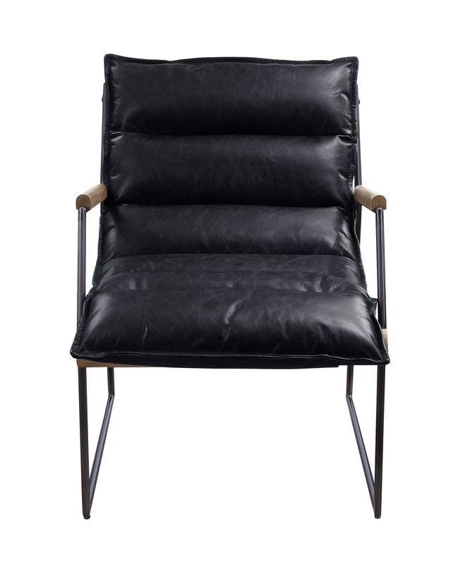 Luberzo - Accent Chair - Distress Espresso Top Grain Leather & Matt Iron, black
