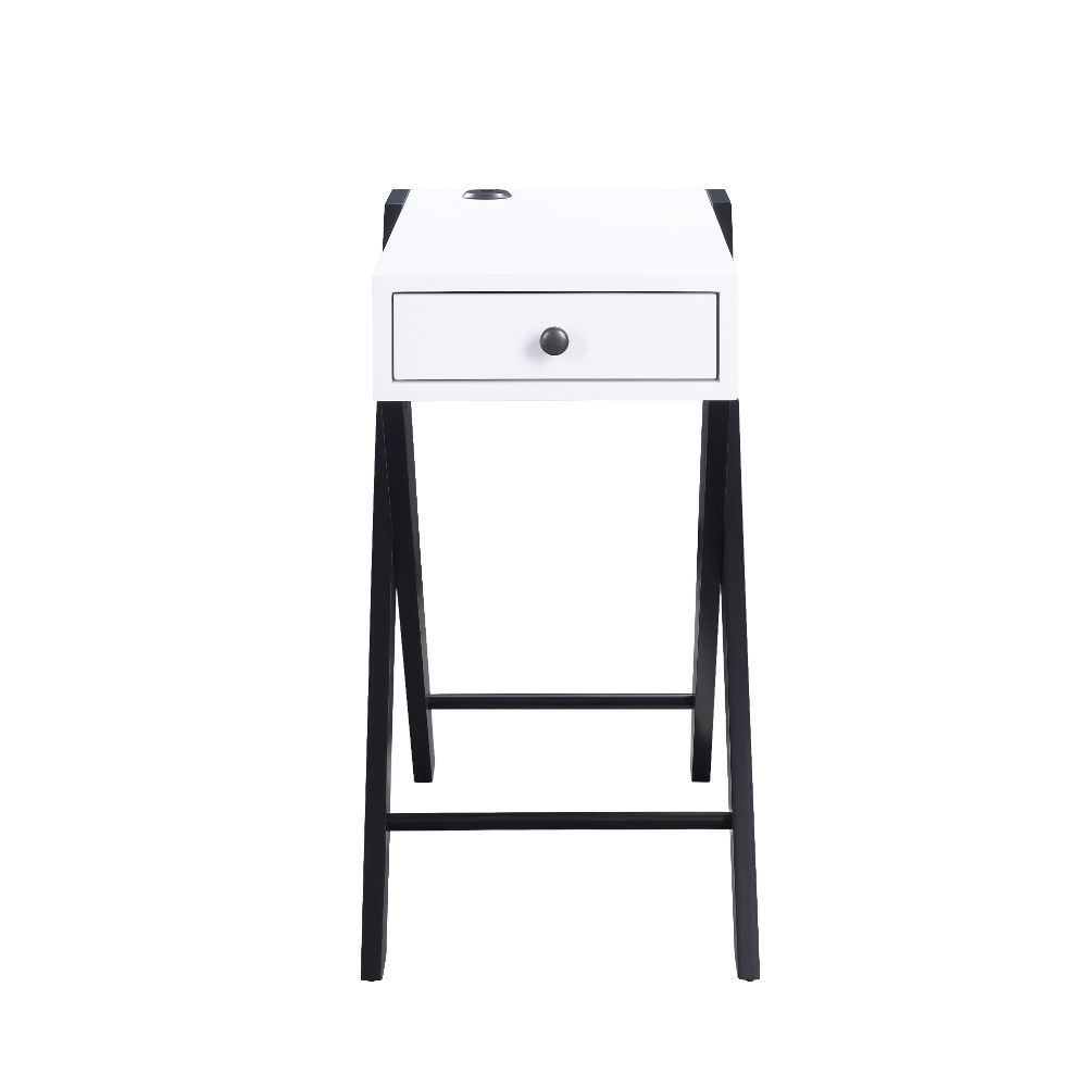 Fierce - Accent Table With USB - White & Black, white, view 2