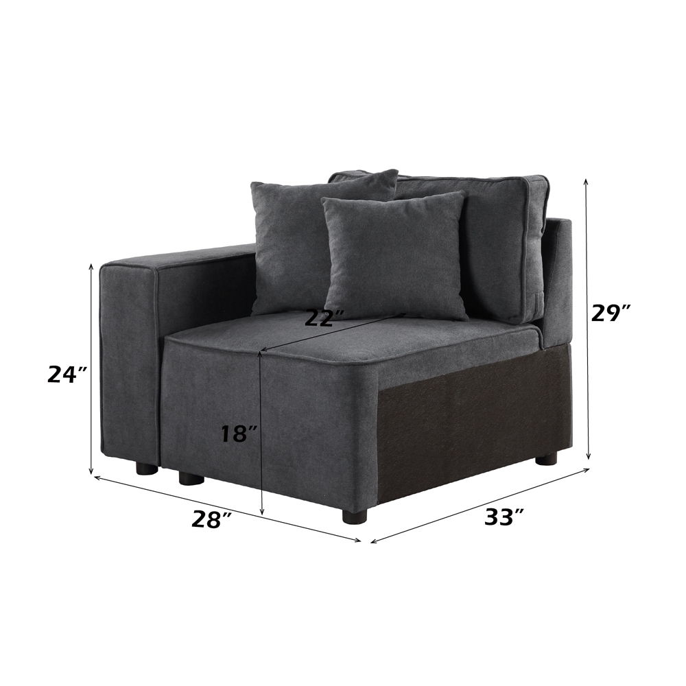 Silvester - Modular Left Facing Chair With 2 Pillows - Gray Fabric, dark gray, view 4