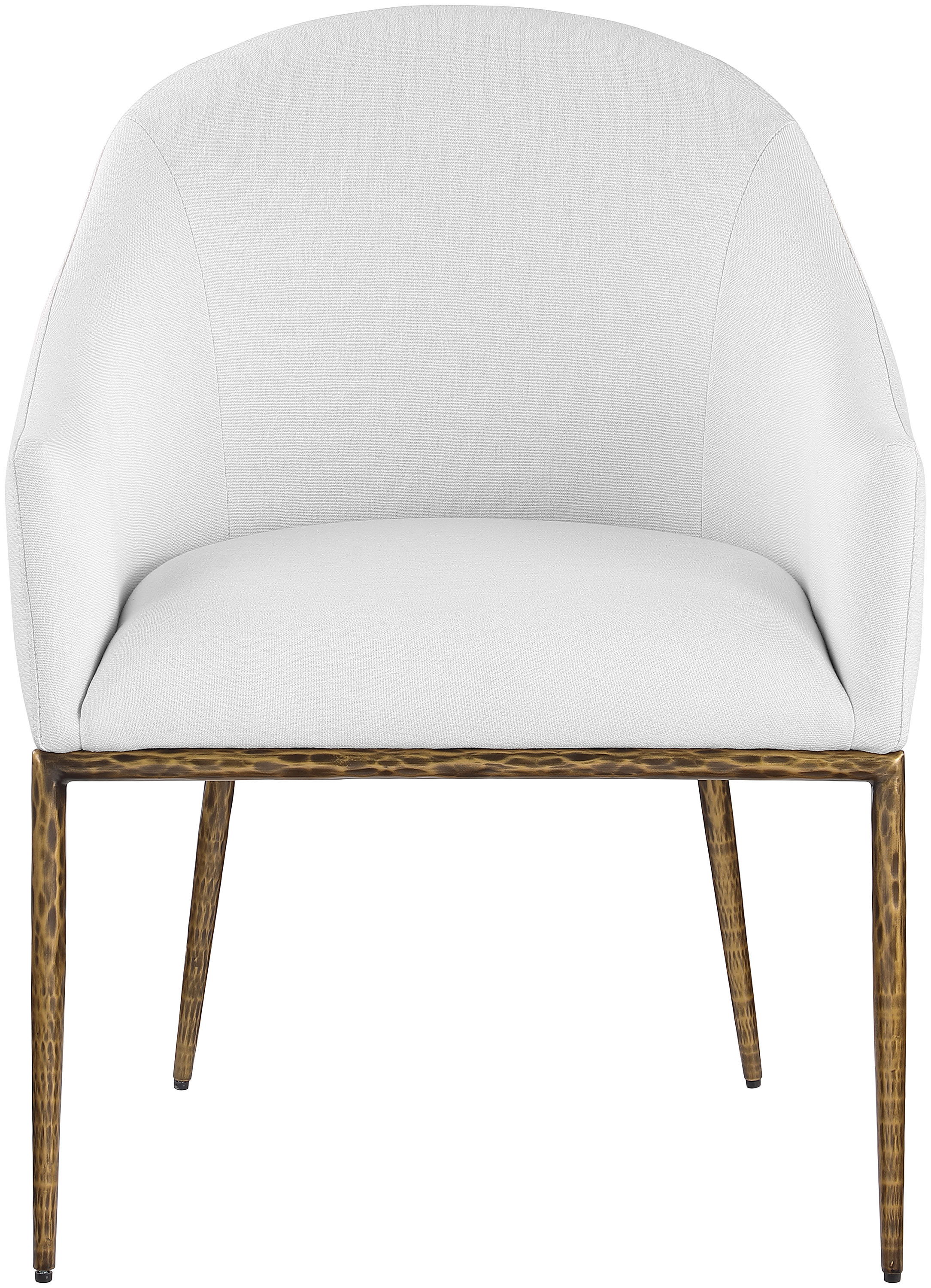 Ferro - Linen Textured Performance Fabric Upholstered Dining Arm Chair - White / Brushed Gold