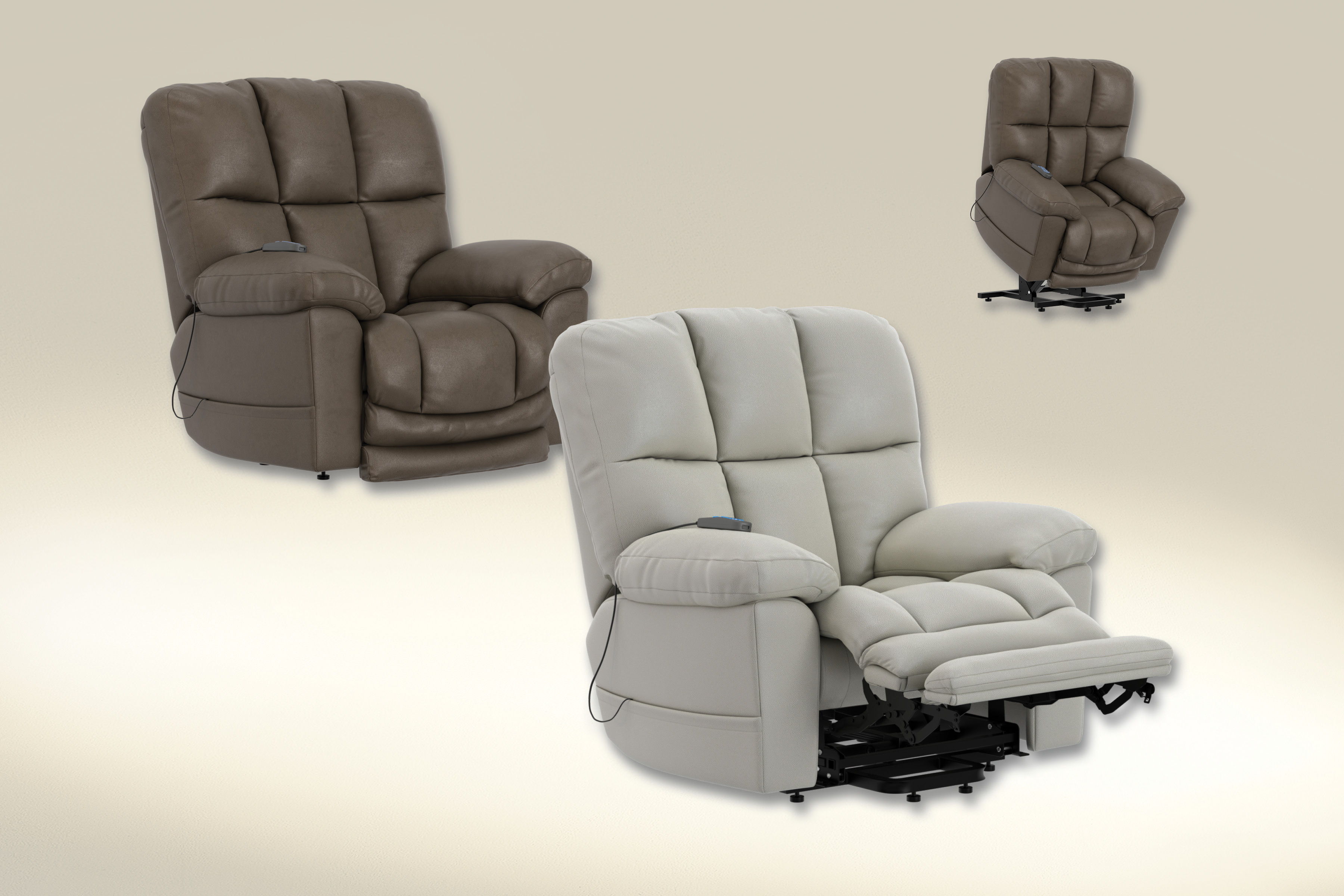 Rivers - Power Lift Lay Flat Recliner With Dual Motor &Amp; Extended Ottoman - Pebble