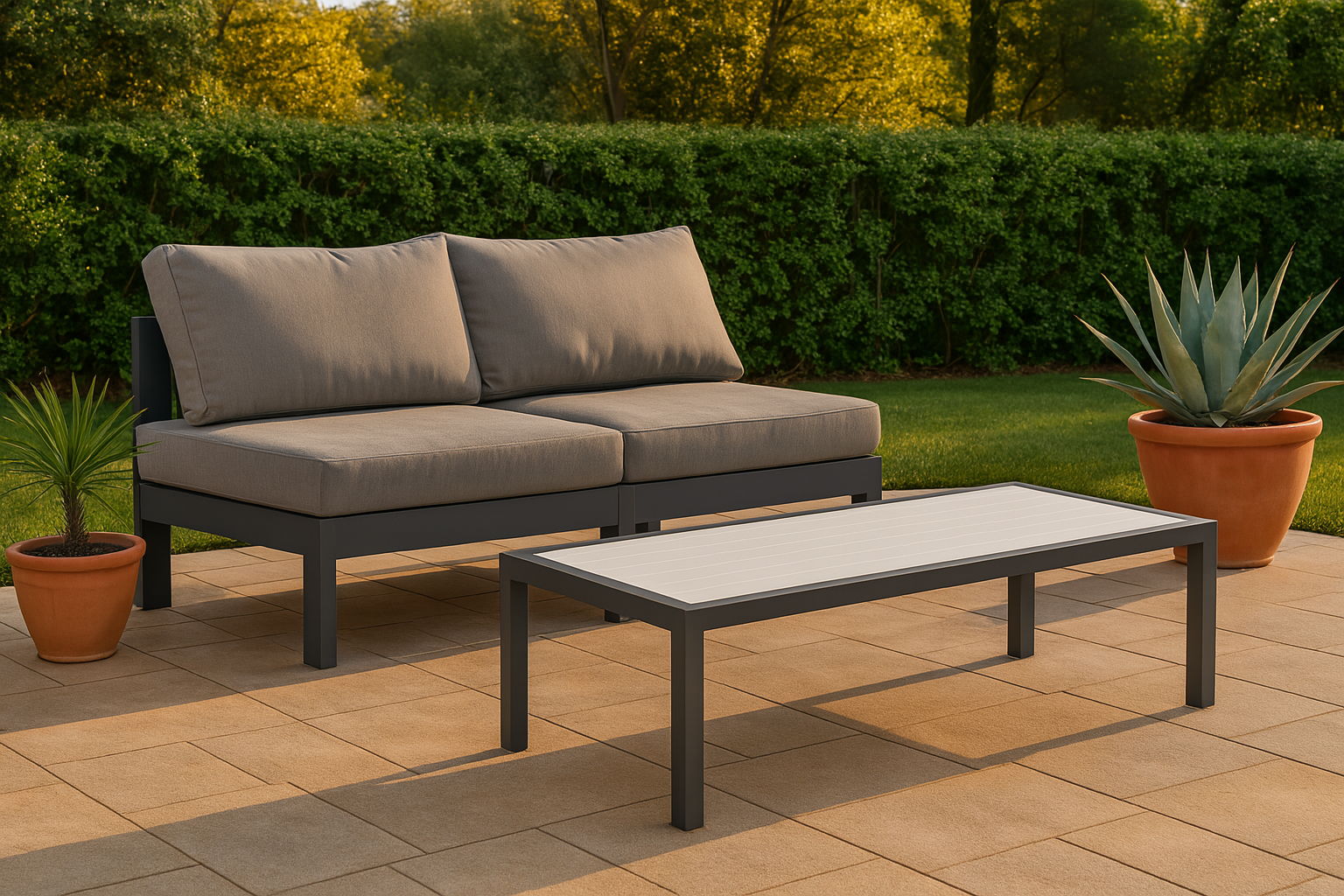 Nizuc - Outdoor Patio 2 Piece Armless Modular Sofa With Gray Frame - Gray