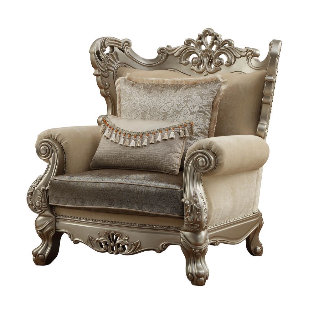 Ranita - Chair With 2 Pillows - Fabric & Champagne, beige