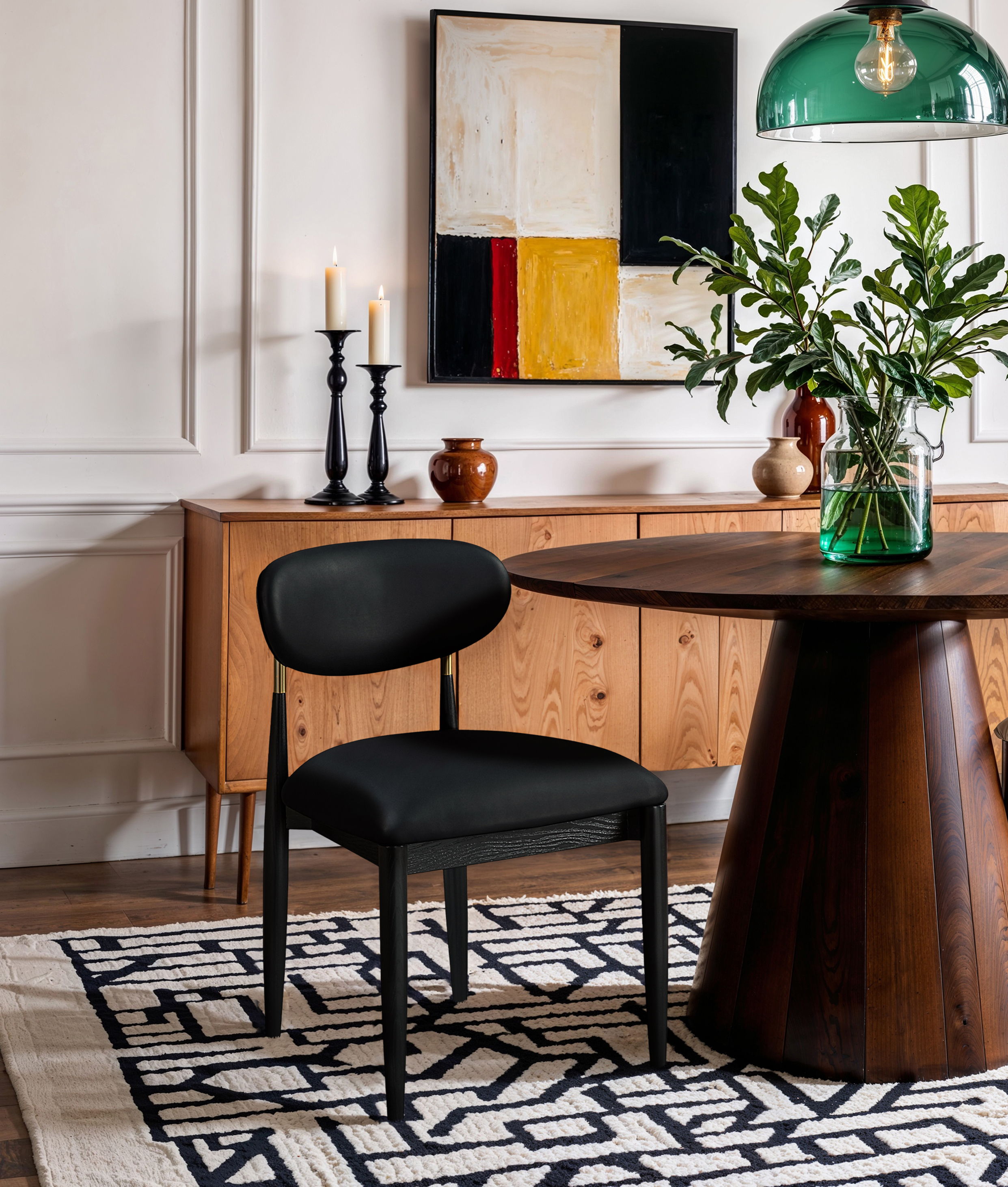 Riccio - Vegan Leather Dining Side Chair (Set of 2) - Black