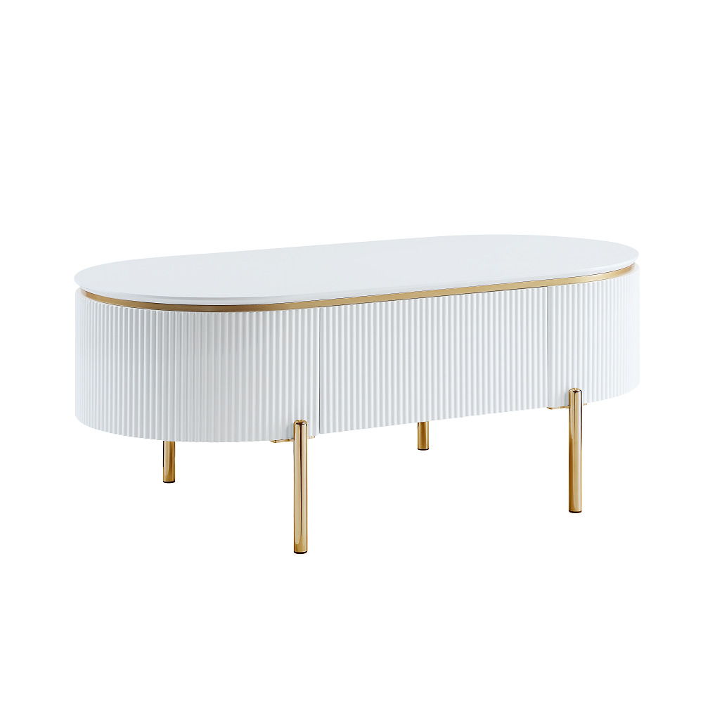 Daveigh - Coffee Table - White High Gloss & Gold, white, view 2