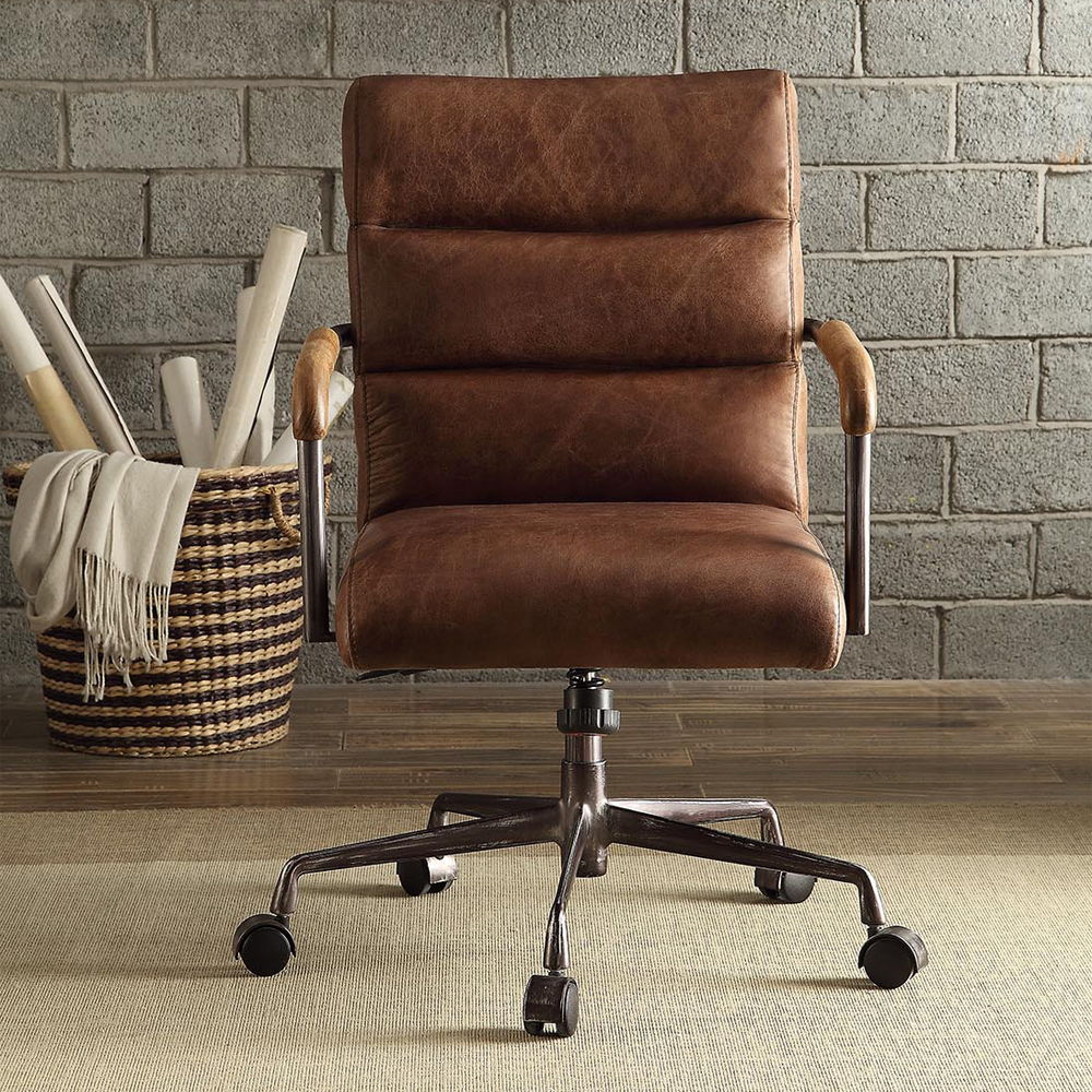 Harith - Office Chair - Retro Brown Top Grain Leather, dark brown, view 7