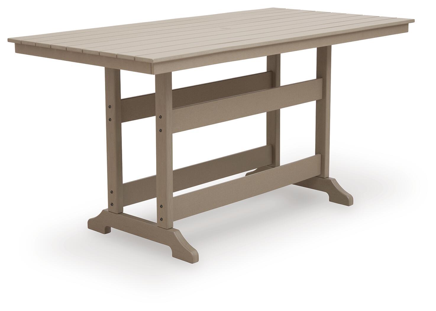 Seacliff Beach – Rectangular Counter Height Dining Table With Umbrella Option – Medium Brown