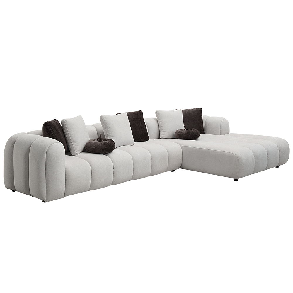 Manilla - Sectional Sofa With 8 Pillows - Ivory White Linen, white