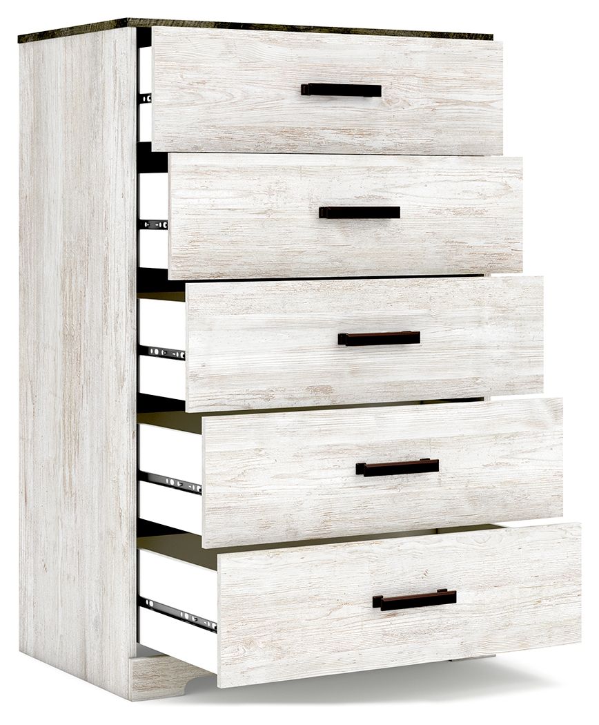 Shawburn - Five Drawer Chest - Vinyl-Wrapped - White / Black / Gray
