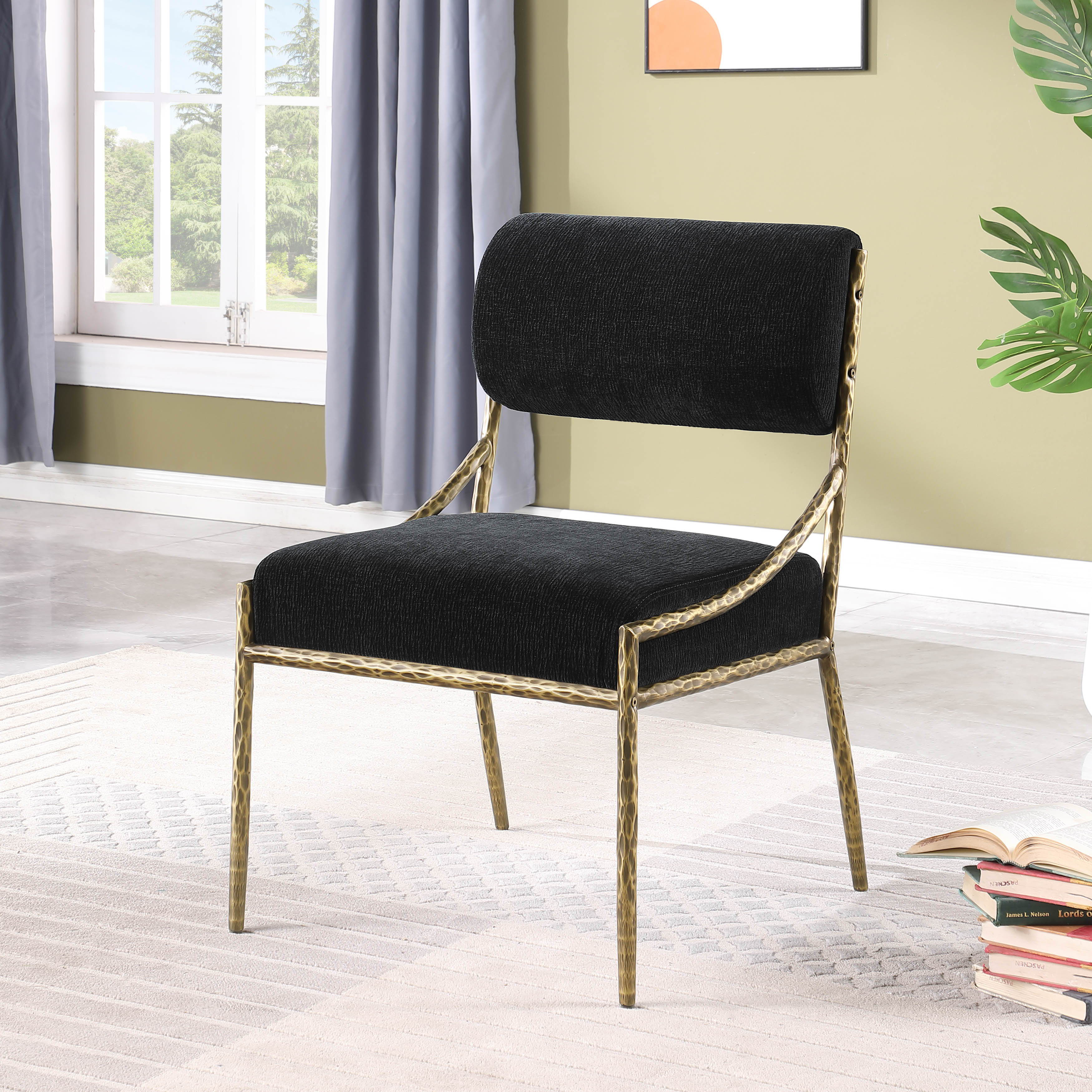 Bastille - Upholstered Dining Side Chair (Set of 2) - Black / Brass