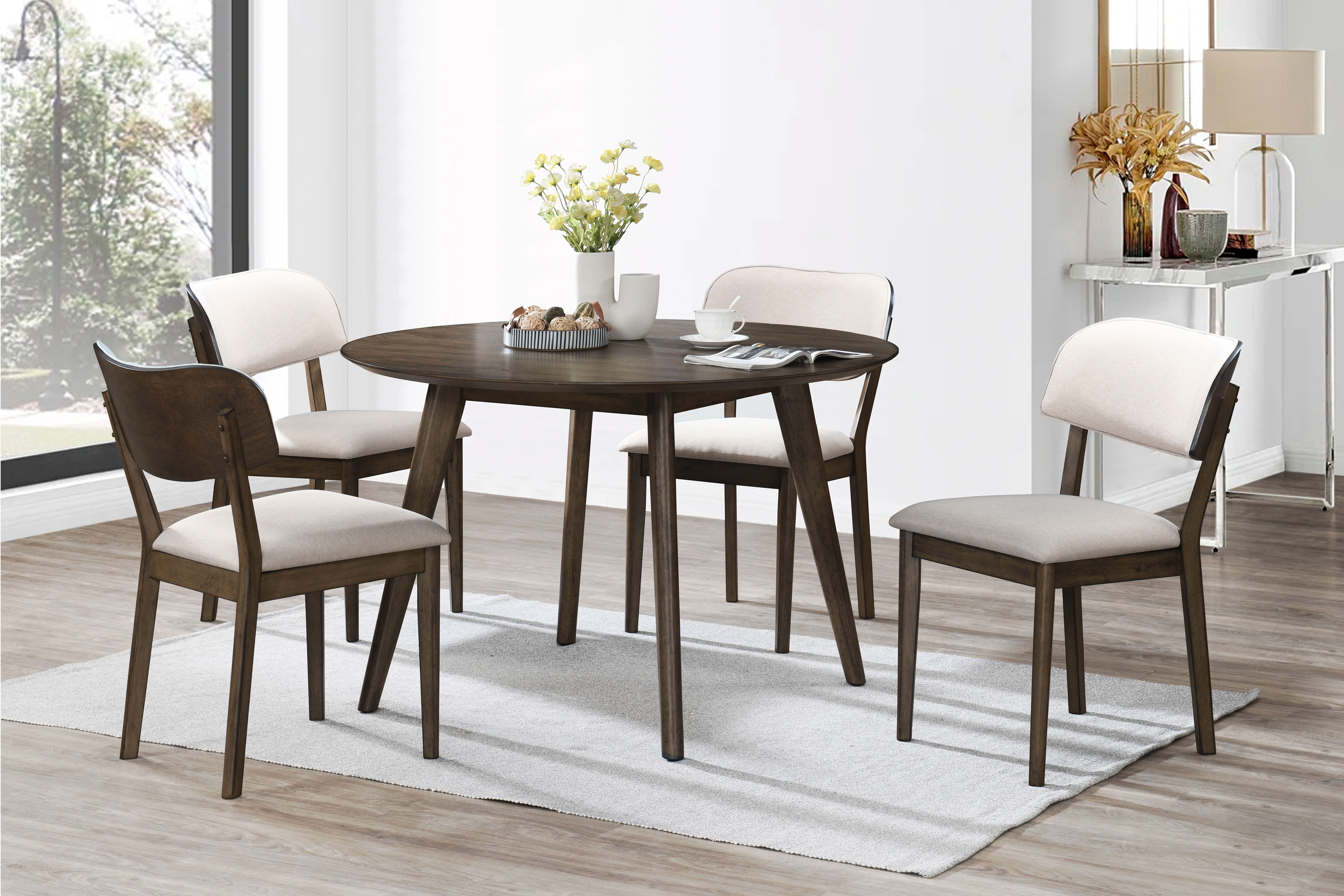 Rex - 48" Round Dining Table & 4 Open Back Chairs - Dark Brown, dark brown