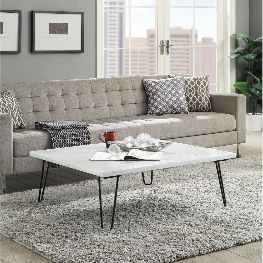 Telestis - Coffee Table - White Marble Top & Black, white, view 2