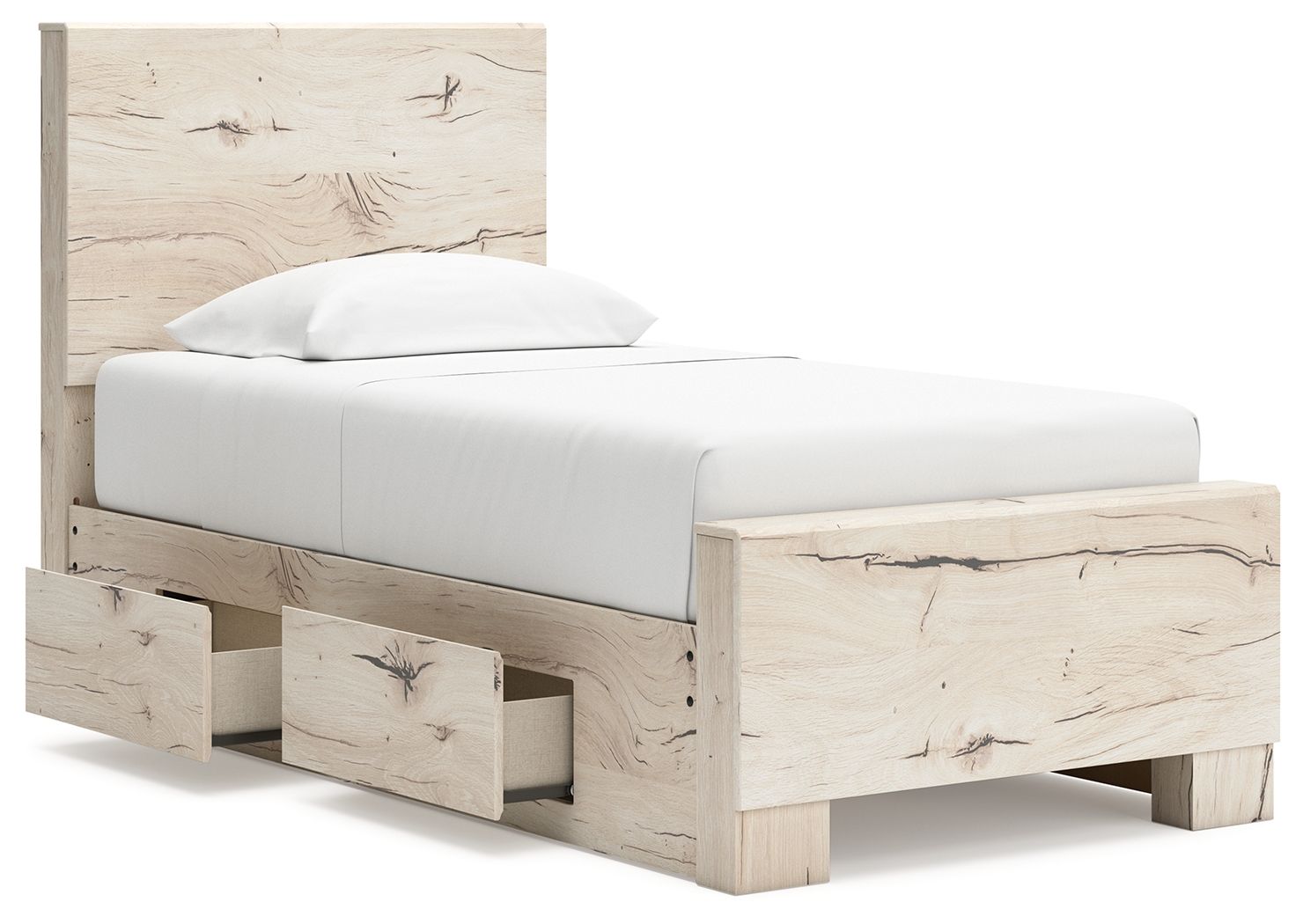 Ashley Furniture Lawroy - 8 Pc. - Dresser, Mirror, Chest, Twin Panel Bed With 2 Under Bed Storage Units - Light Natural - Image 10
