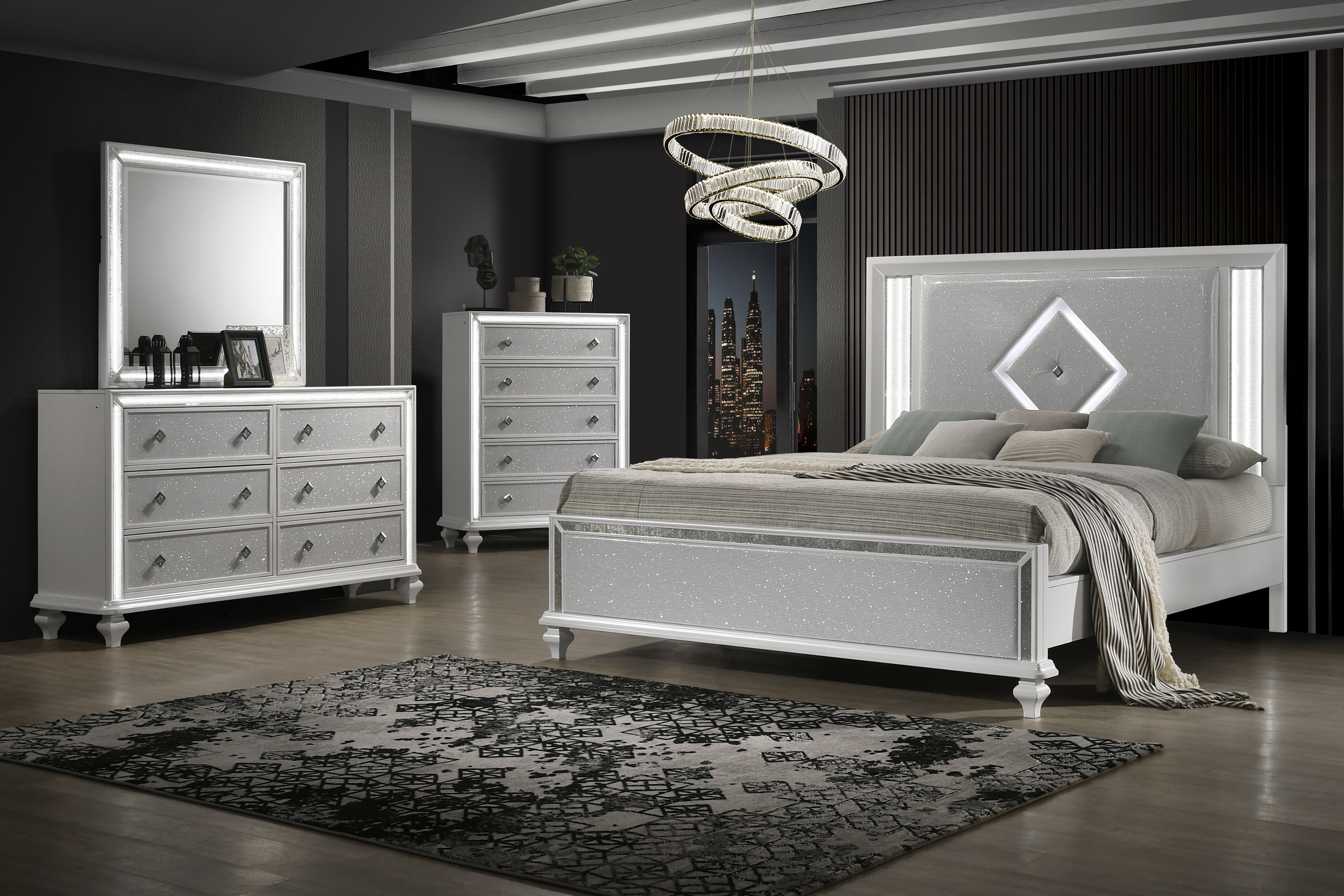 Stardust - 6/6 Eastern King 4 Piece Bedroom Set (Bed & Dresser & Mirror & Chest) - White