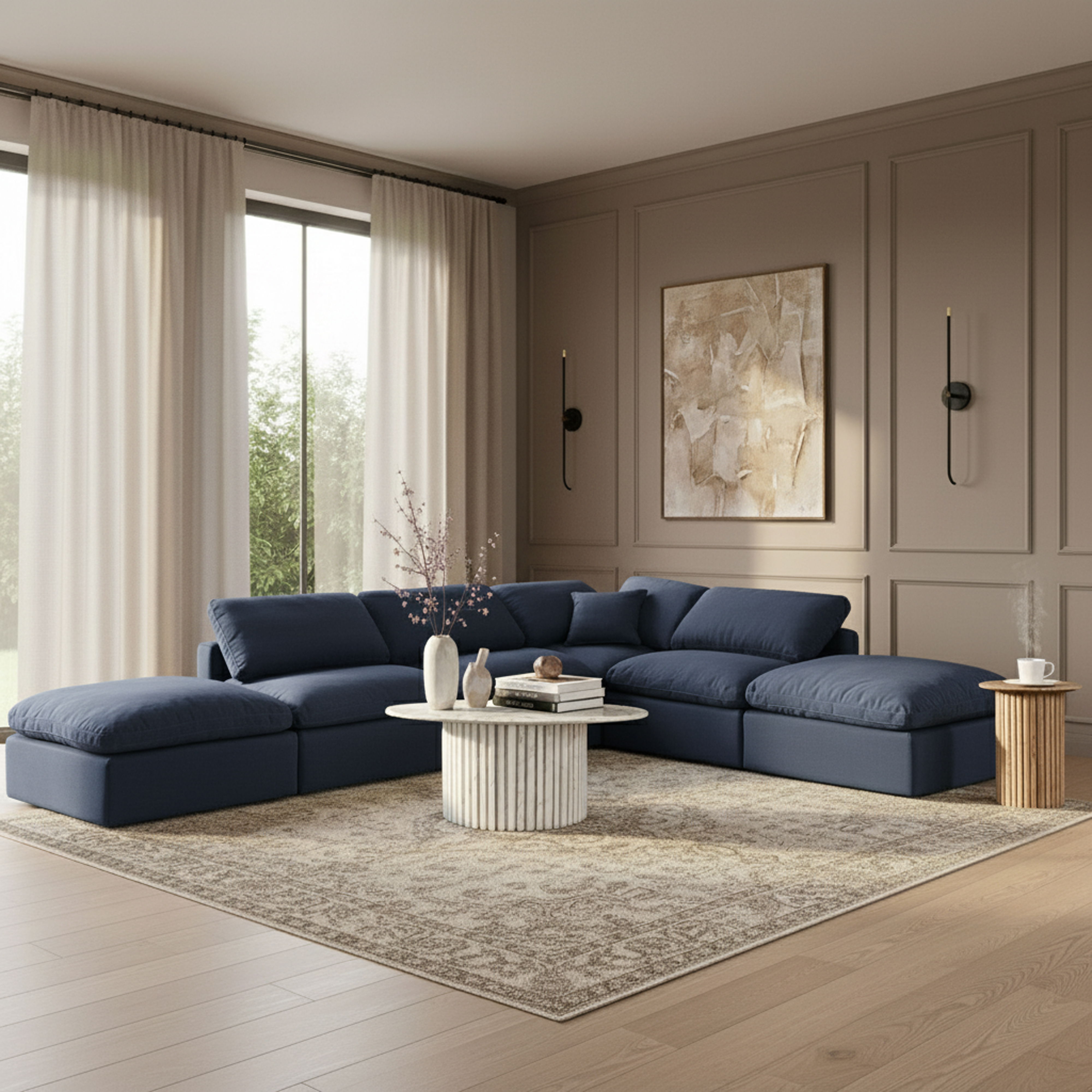 Indulge - Linen 6 Piece Modular Armless Sectional - Navy