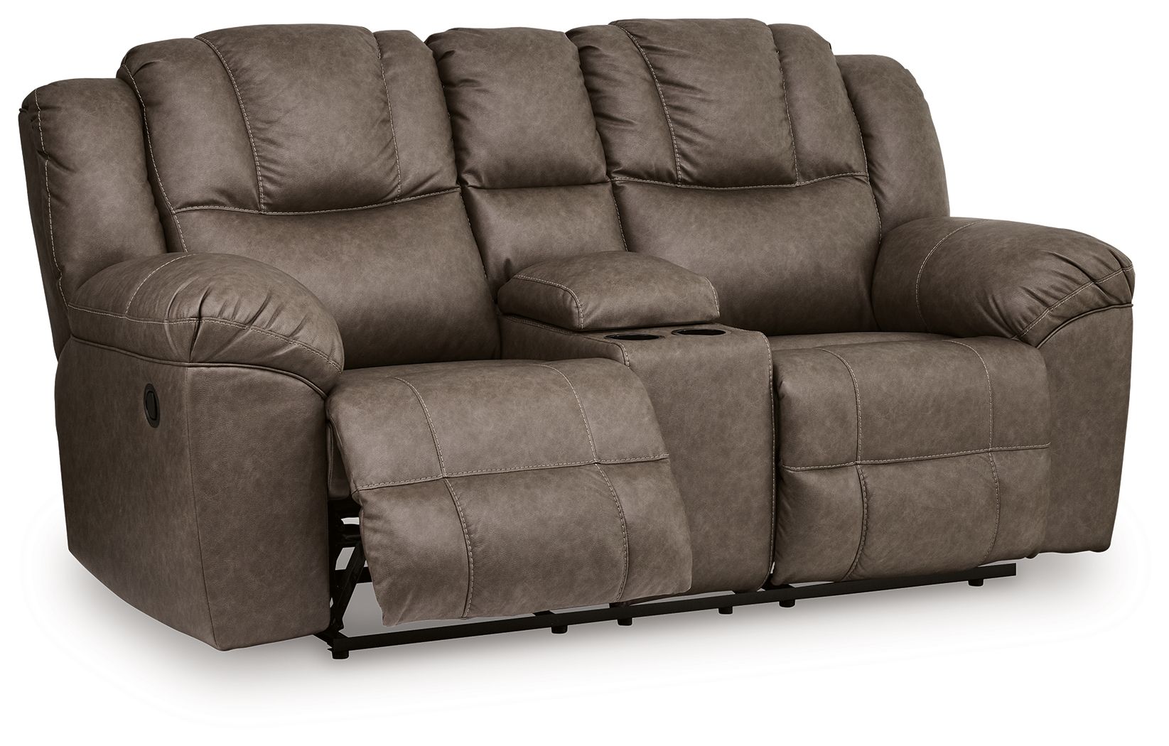 Ashley Furniture Lowilla - Double Reclining Loveseat With Console - Driftwood - Image 3